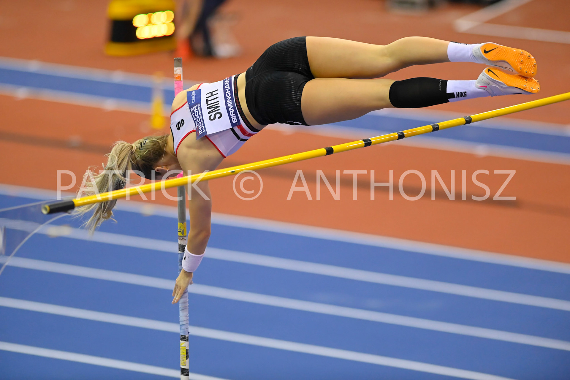 BIRMINGHAM, ENGLAND - FEBRUARY 18:Imogen Smith in the Pole Vault  day 1 at  the UK Athletics Indoor Championships at the Utilita Arena, Birmingham , England