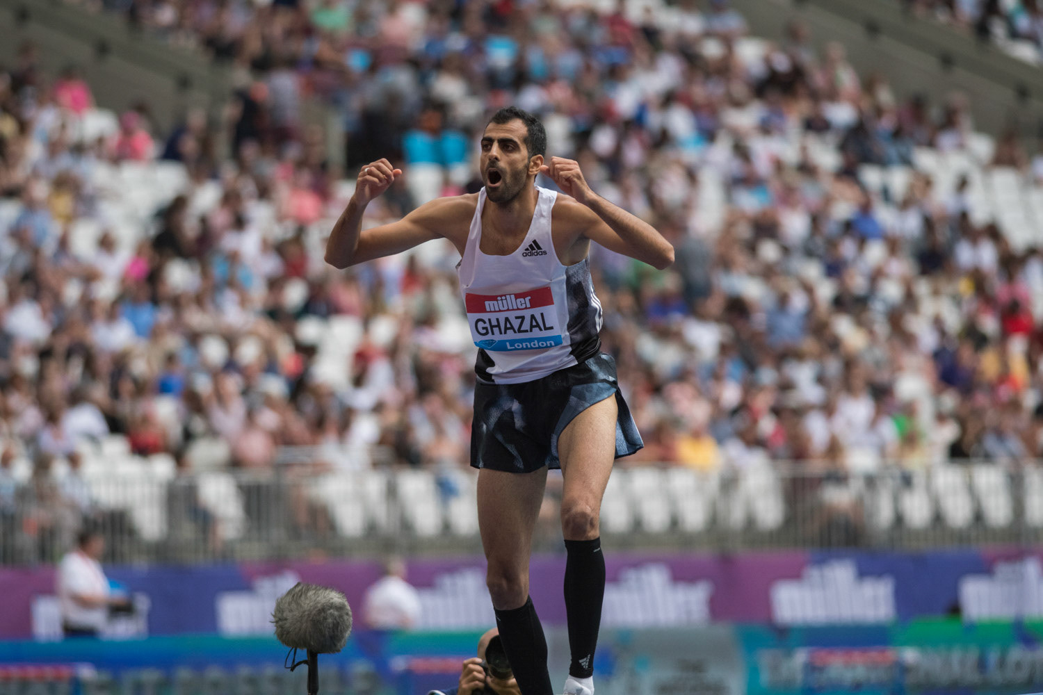 LONDON, ENGLAND - JULY 21: Majd Eddin Ghazal of Syria competes in the Men's High Jump during Day Two at the Muller Anniversary Games IAAF Diamond League at the London Stadium on July 21, 2019 in London, England.