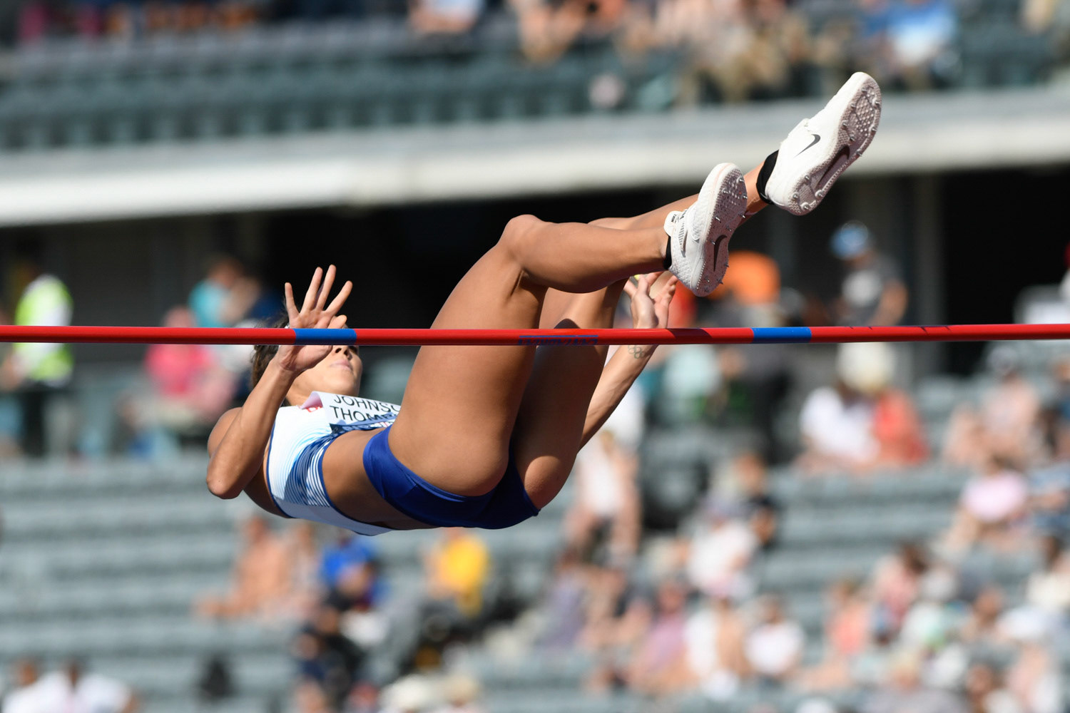 Birmingham, UK. 25th August, 2019. Katarina JOHNSON -THOMPSON   of  LIVERPOOL H  in  action during  the  women’s  High Jump at the Muller British Athletics Championships  Alexander Stadium, Birmingham, England