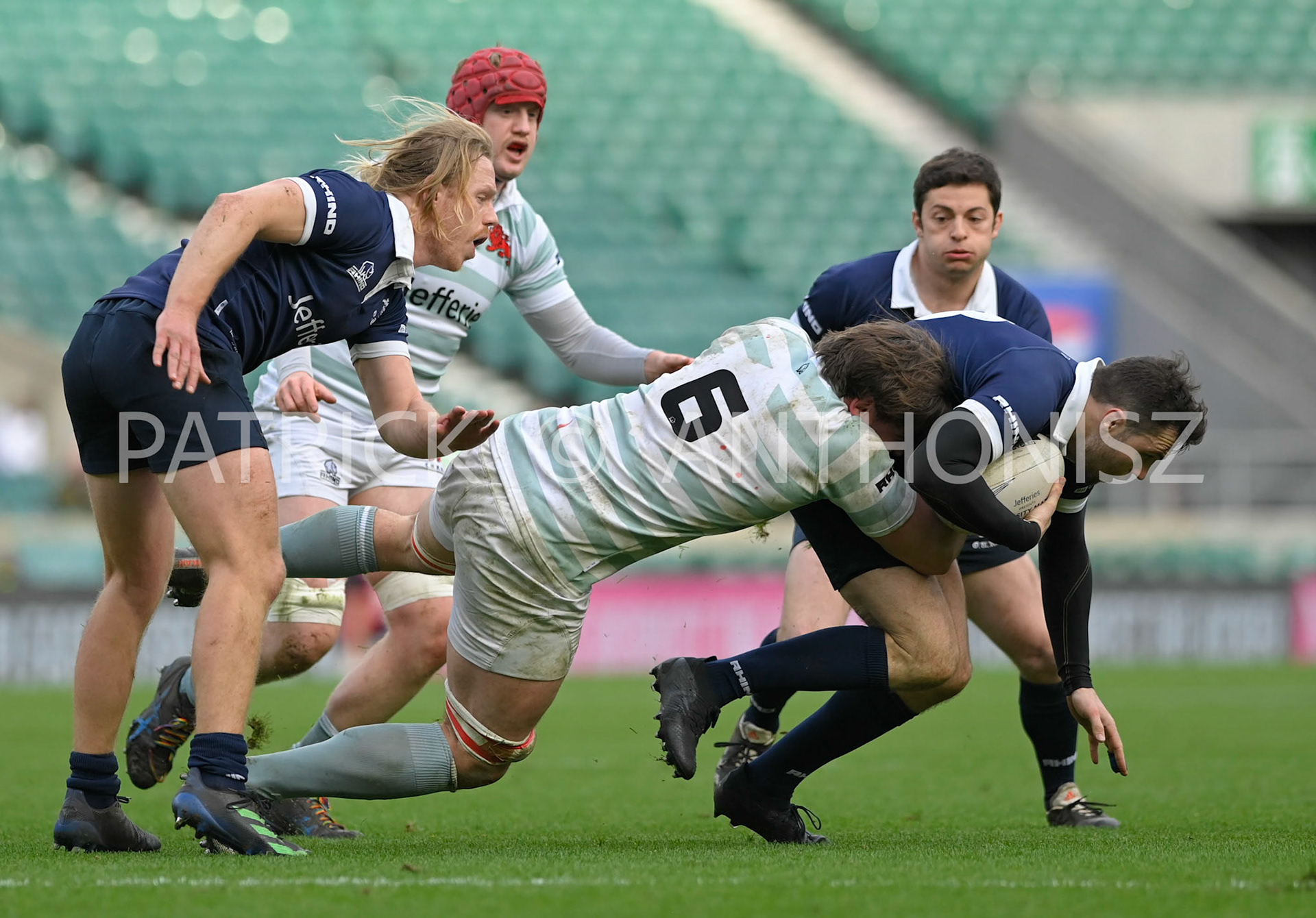 LONDON, ENGLAND March 25: NO 6 Stephen Clark-Leonard (Emmanuel)  of   Cambridge University in action during the match Oxford University vs Cambridge University Men's Varsity match at Twickenham Stadium on Saturday March 25-2023 in London, England.