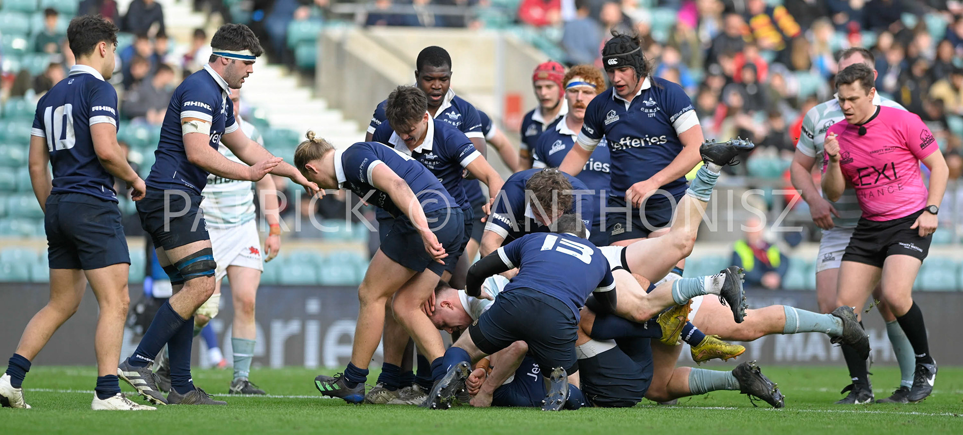 LONDON, ENGLAND March 25: Oxford University and Cambridge University in action during the  Oxford University vs Cambridge University Men's Varsity match at Twickenham Stadium on Saturday March 25-2023 in London, England.