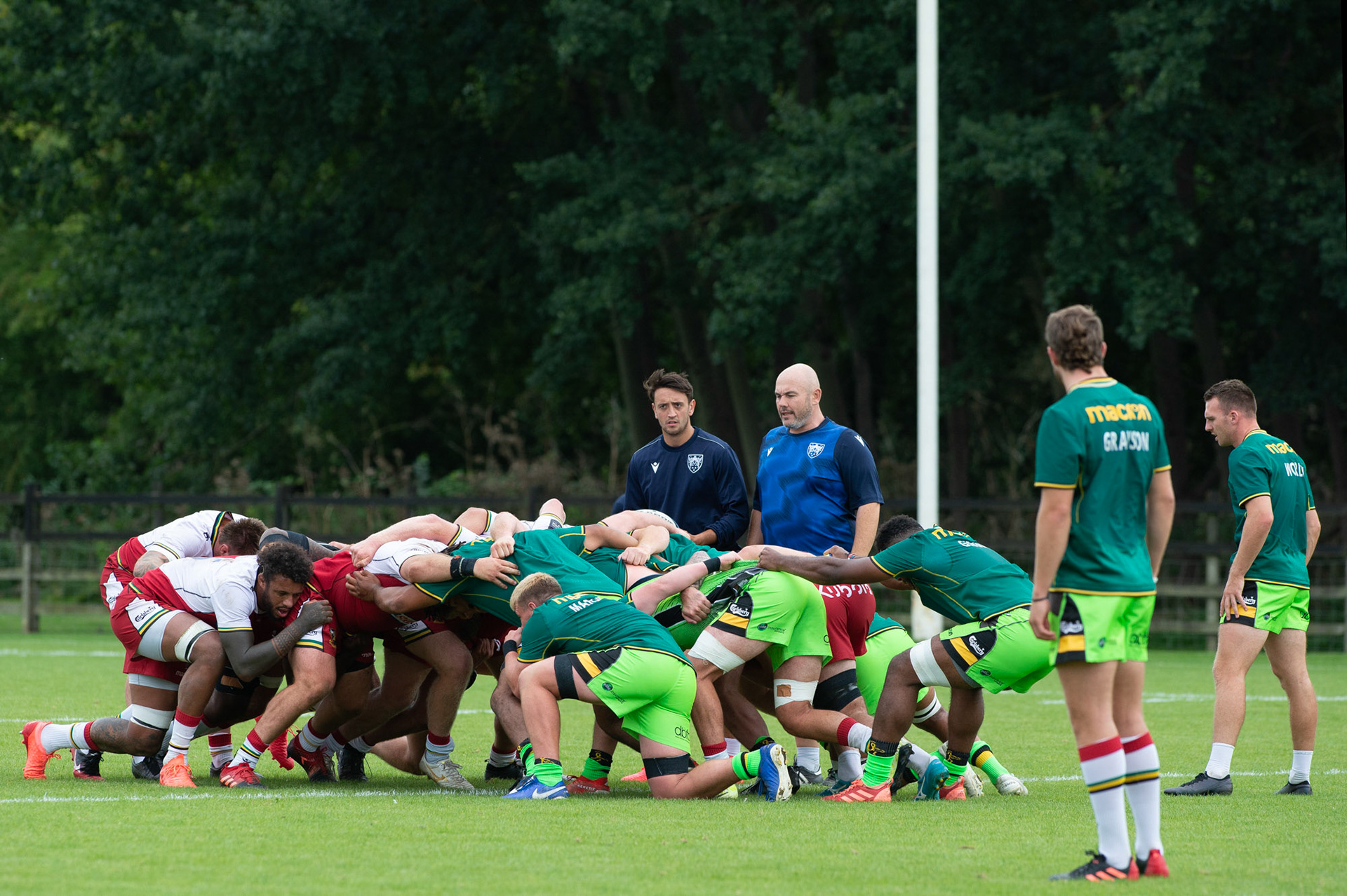 Matt Ferguson,  Northampton Saints scrum coach issues instructions during the Northampton Saints training session