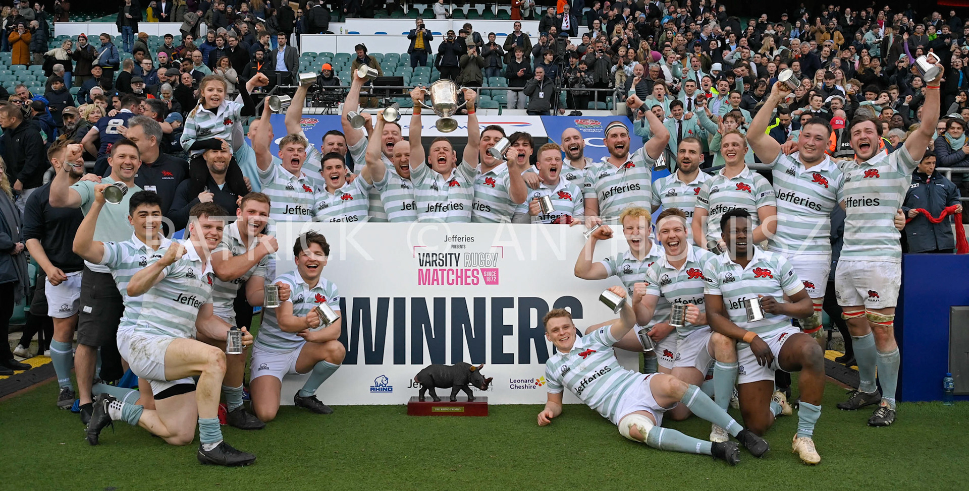 LONDON, ENGLAND March 25: CAMBRIDGE wins The Varsity Match between  Oxford University and Cambridge University Men's Varsity by 15-10   at Twickenham Stadium on Saturday March 25-2023 in London, England.