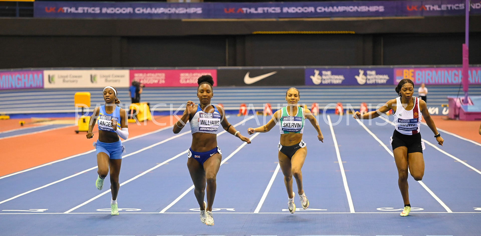 BIRMINGHAM, ENGLAND - FEBRUARY 18: Bianca Williams in the 60 mm Heats  day 1 of the UK Athletics Indoor Championships at the Utilita Arena, Birmingham , England