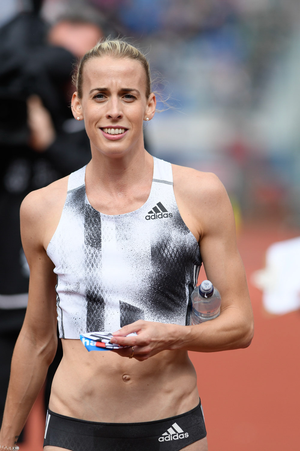 BIRMINGHAM, ENGLAND - AUGUST 18: Lynsey Sharp (GBR) After  the 800m. event  during the Muller Birmingham Grand Prix & IAAF Diamond League at Alexander Stadium on August 18, 2019 in Birmingham,