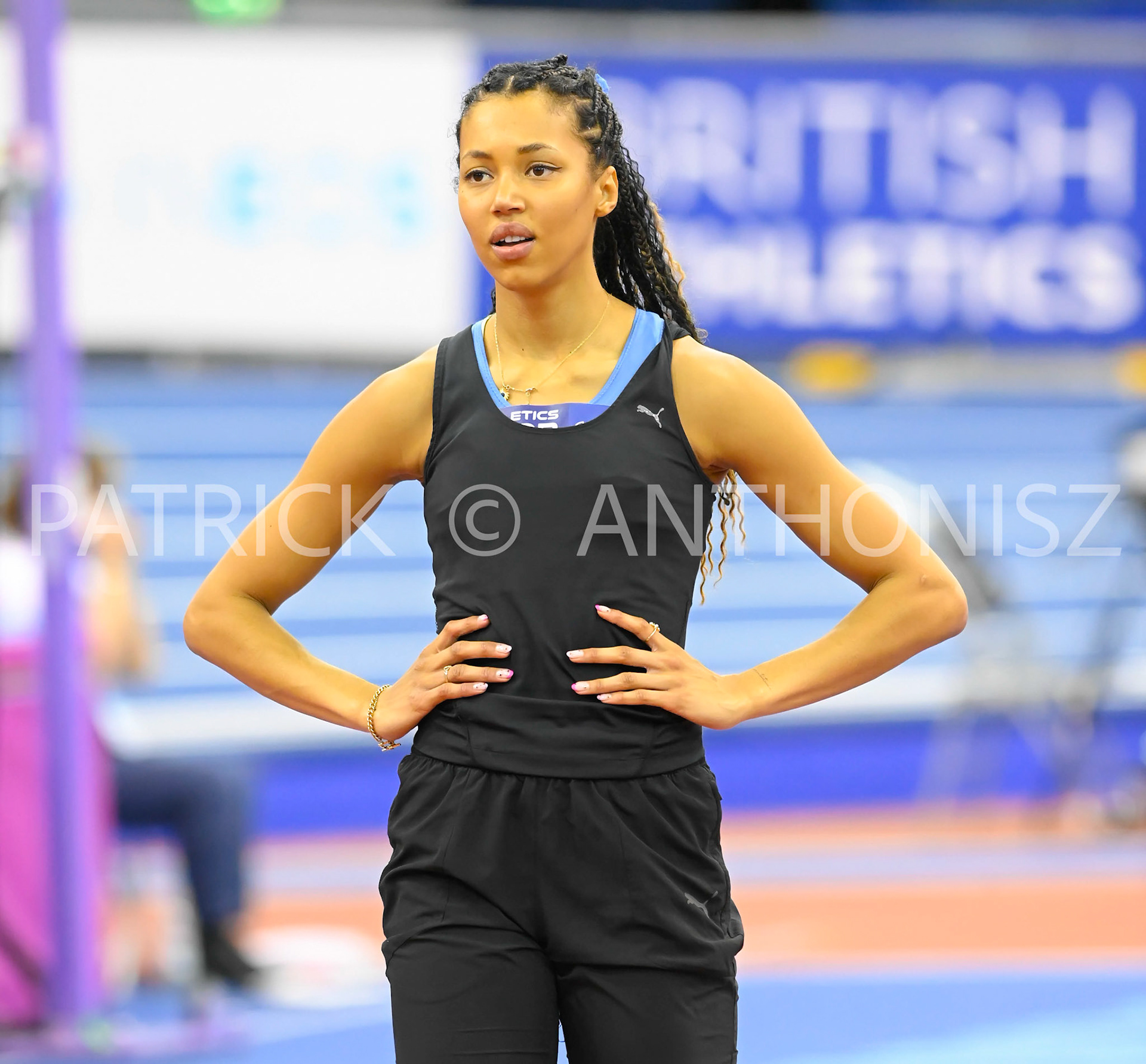 BIRMINGHAM, ENGLAND - FEBRUARY 19: Morgan LAKE looks on during the High Jump at day 2 of the UK Athletics Indoor Championships at the Utilita Arena, Birmingham , England