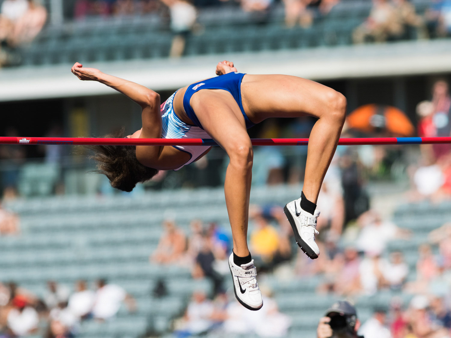 Birmingham, UK. 25th August, 2019.  Morgan LAKE  of  WSE  HOUNSLOW   in action during  the  women’s  High Jump at the Muller British Athletics Championships  Alexander Stadium, Birmingham, England