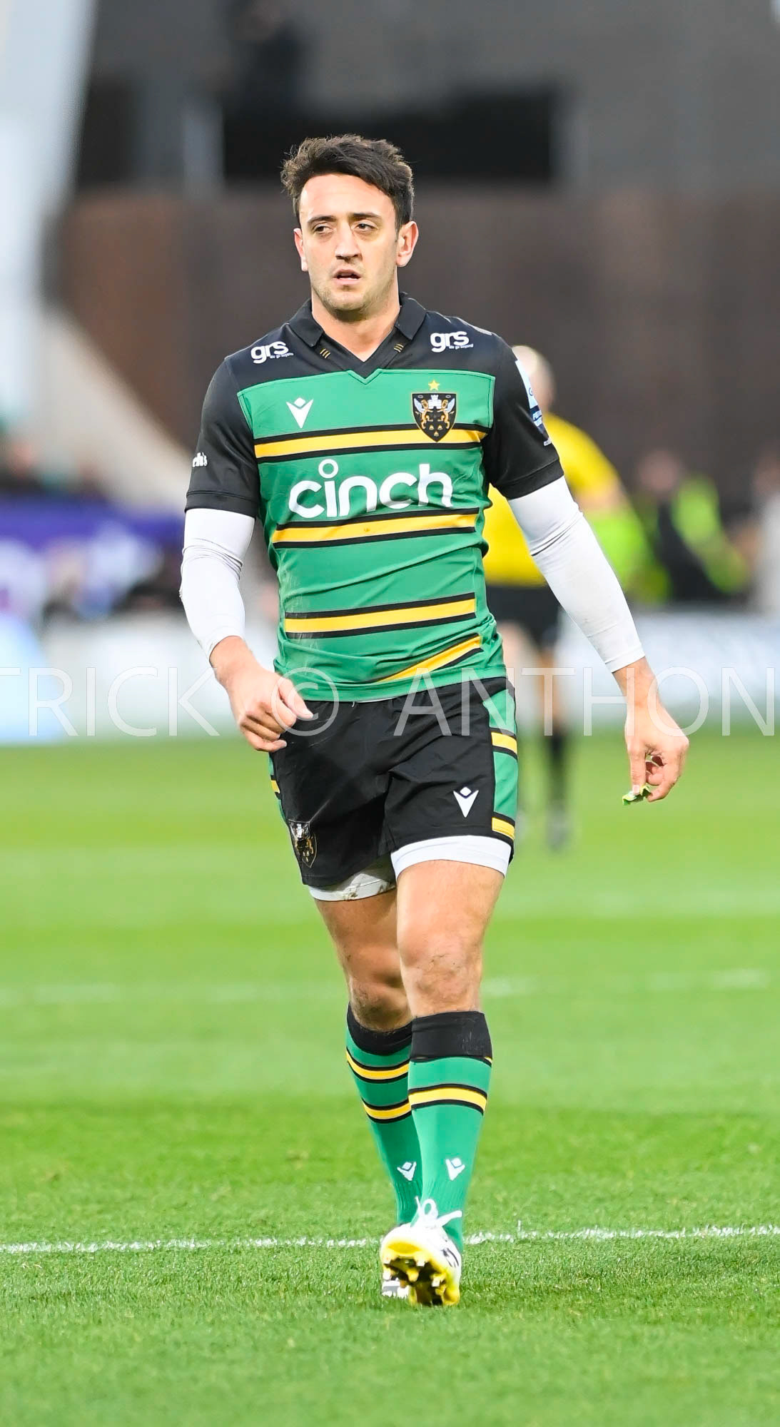 NORTHAMPTON, ENGLAND- Nov -26 - 2022 : Alex Mitchell seen  during the match between Northampton Saints and The Barbarians F C at Franklin's Gardens on November 26, 2022 in Northampton, England