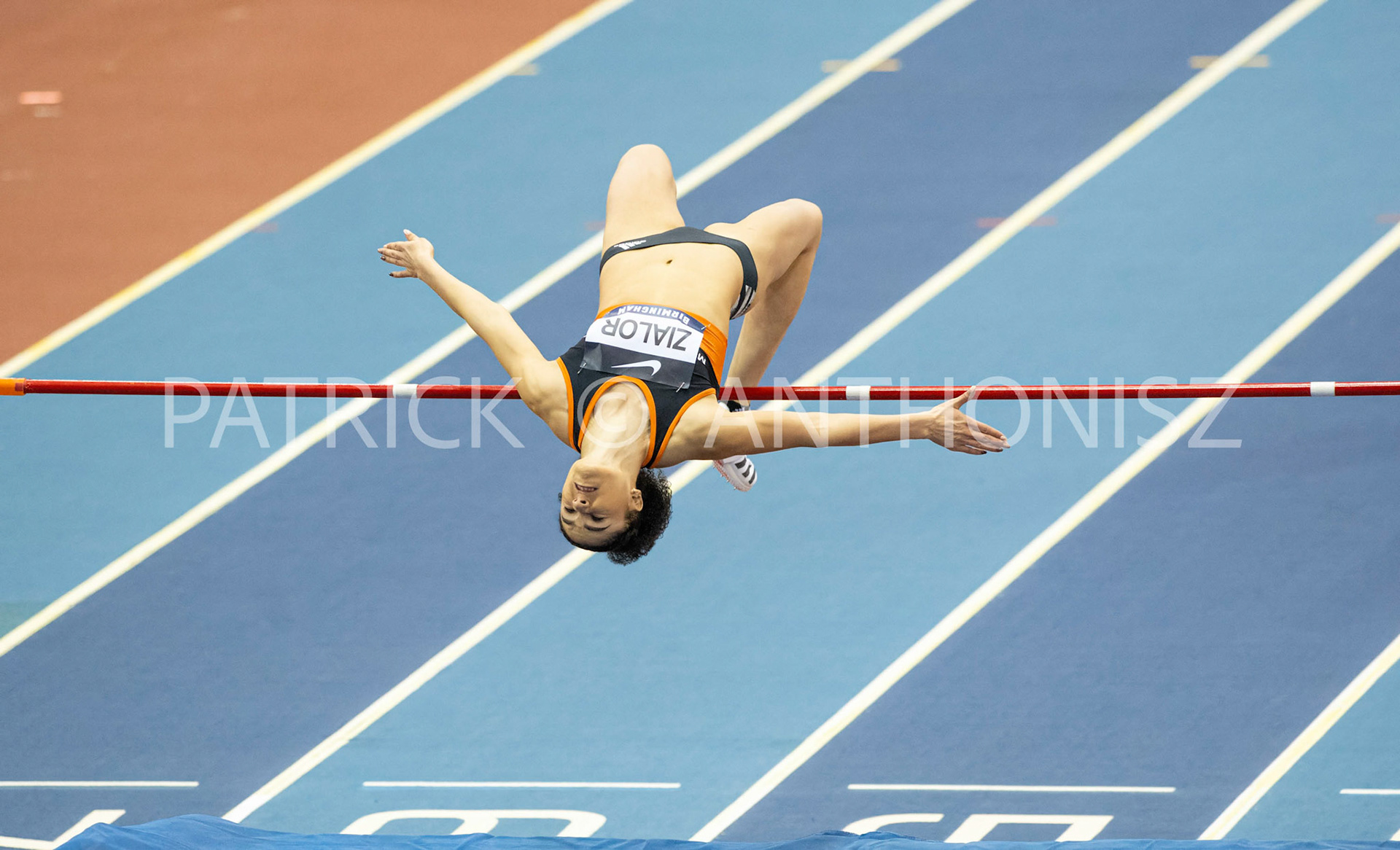 Saturday 27 February 2022:  Laura Zialor - 1.88m  winning the Womens High Jump Finals at the UK Athletics Indoor Championships and World Trials  Birmingham at the Utilita Arena Birmingham Day 2