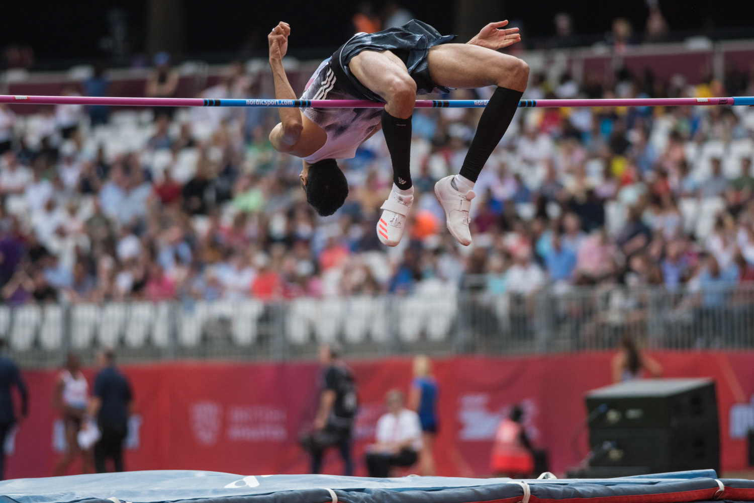LONDON, ENGLAND - JULY 21: Majd Eddin Ghazal of Syria competes in the Men's High Jump during Day Two at the Muller Anniversary Games IAAF Diamond League at the London Stadium on July 21, 2019 in London, England.
