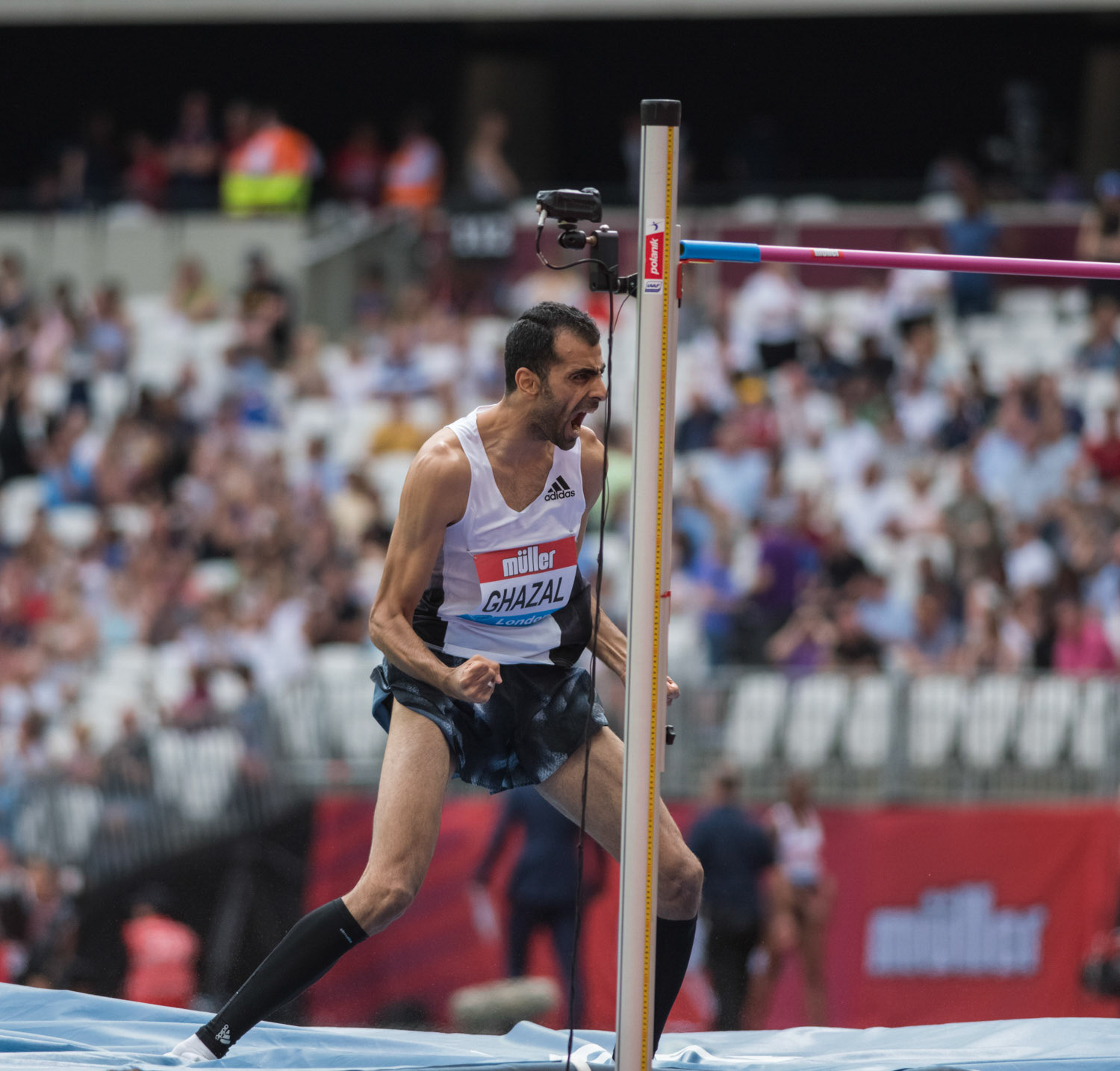 LONDON, ENGLAND - JULY 21: Majd Eddin Ghazal of Syria competes in the Men's High Jump during Day Two at the Muller Anniversary Games IAAF Diamond League at the London Stadium on July 21, 2019 in London, England.