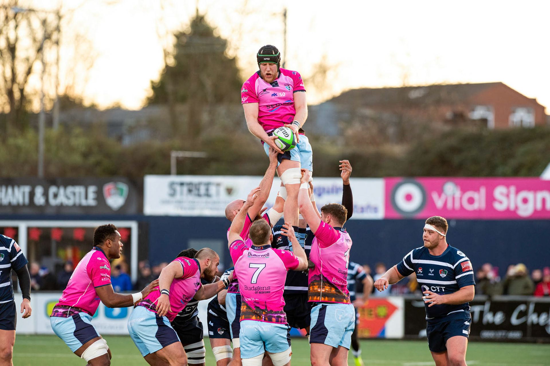 BUTTS PARK ARENA Coventry ,England 4th of December  2021 :  Greene King IPA Championship  match between Coventry Rugby Vs  Bedford Blues Rugby at Butts Park Arena Coventry UK .Final score: Coventry Rugby   :   Bedford Blues Rugby .