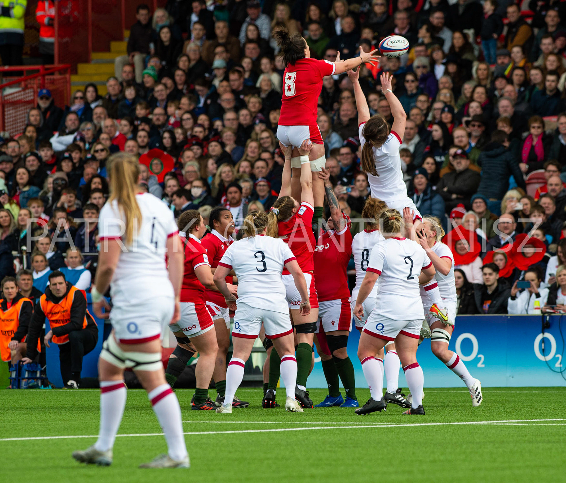 England Vs Wales Six Nations Gloucester 9 April 2022. Sioned Harries of Wales tries to get the ball during the TikTok Women's Six Nations Rugby Championship match, England Red Roses Vs Wales  Rugby at the Kingsholm  Stadium Gloucester