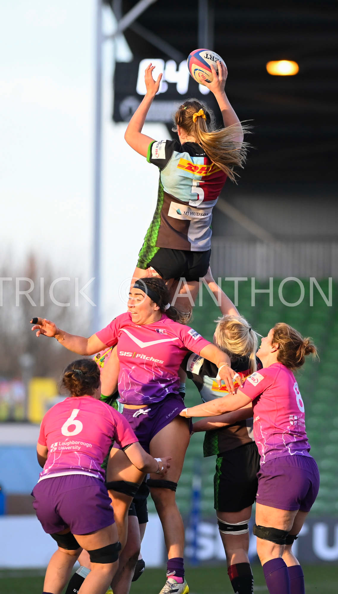 Twickenham, stoop ENGLAND : Kaitlan Leaney of Harlequins in action  during the Women's Allianz Premiership 15's match between Harlequins Vs Loughborough Lightning Twickenham Stoop Stadium England 5–02-2023