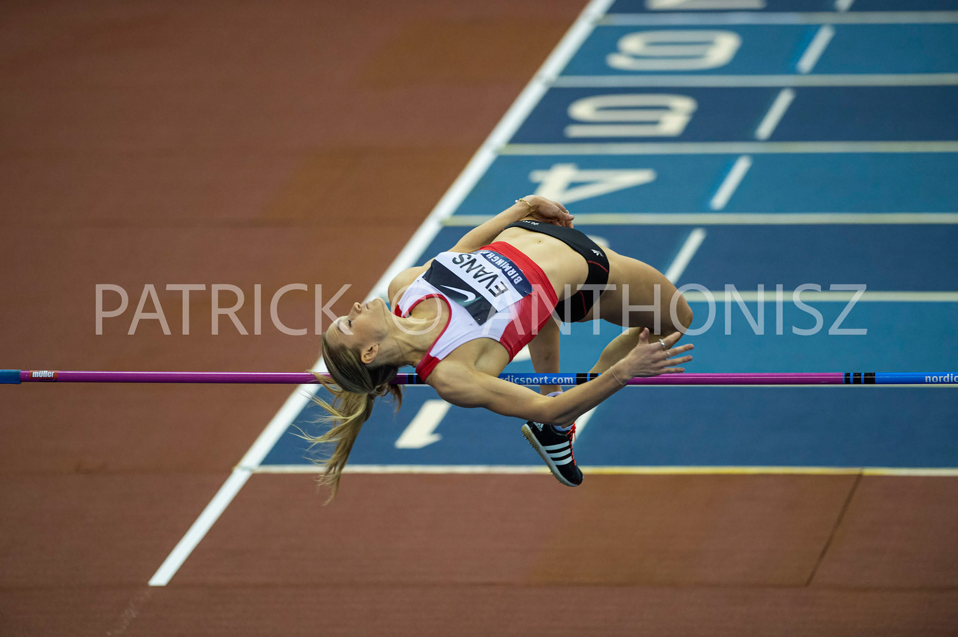 Saturday 27 February 2022 :  Louren Evans in the Womens High Jump Pentathion at the UK Athletics Indoor Championships and World Trials  Birmingham at the Utilita Arena Birmingham Day 2