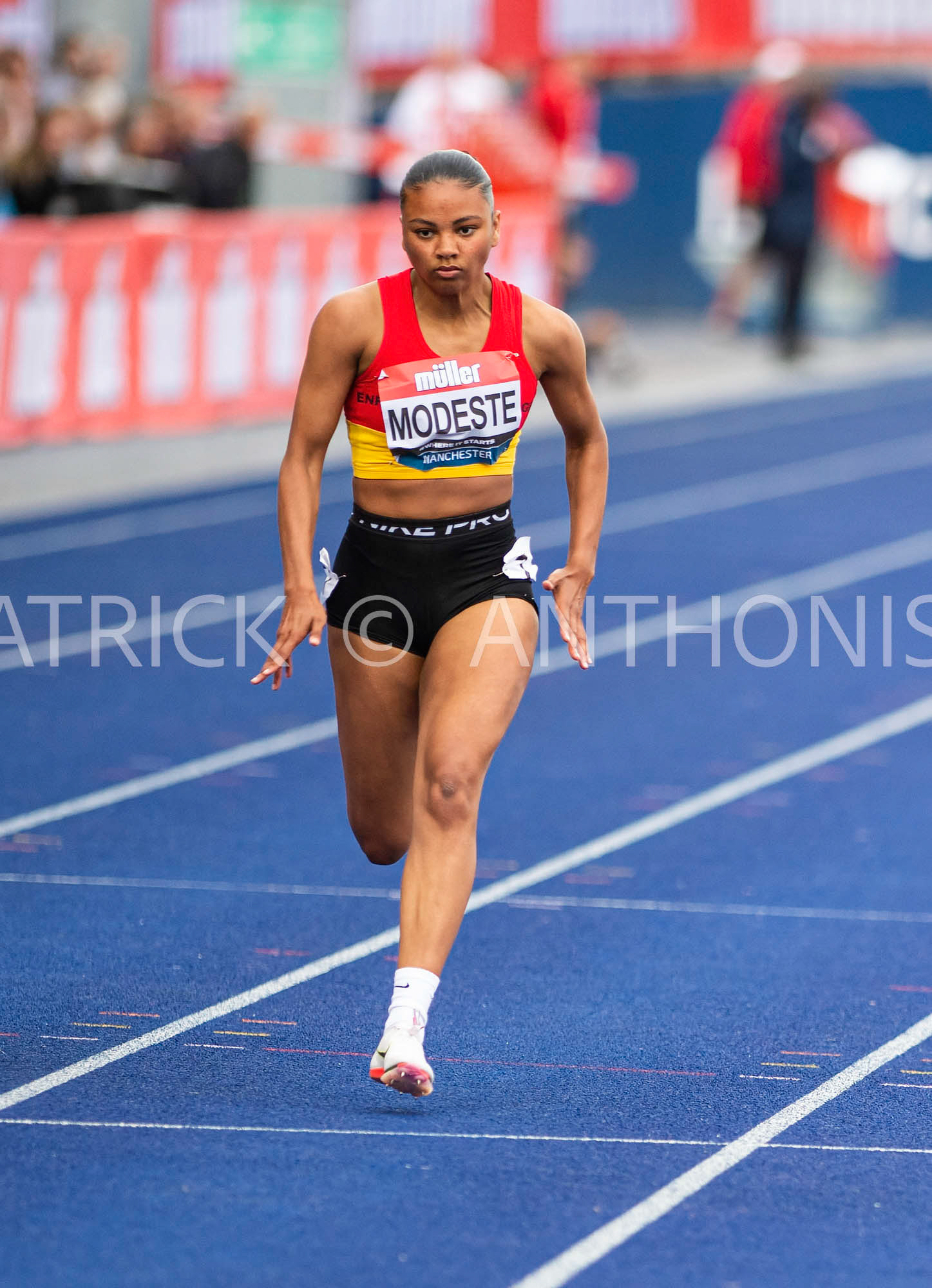 24-6-2022: Elise  Modeste    seen in the first round Heat 6 of the 100 M at the Muller UK Athletics Championships MANCHESTER REGIONAL ARENA – MANCHESTER