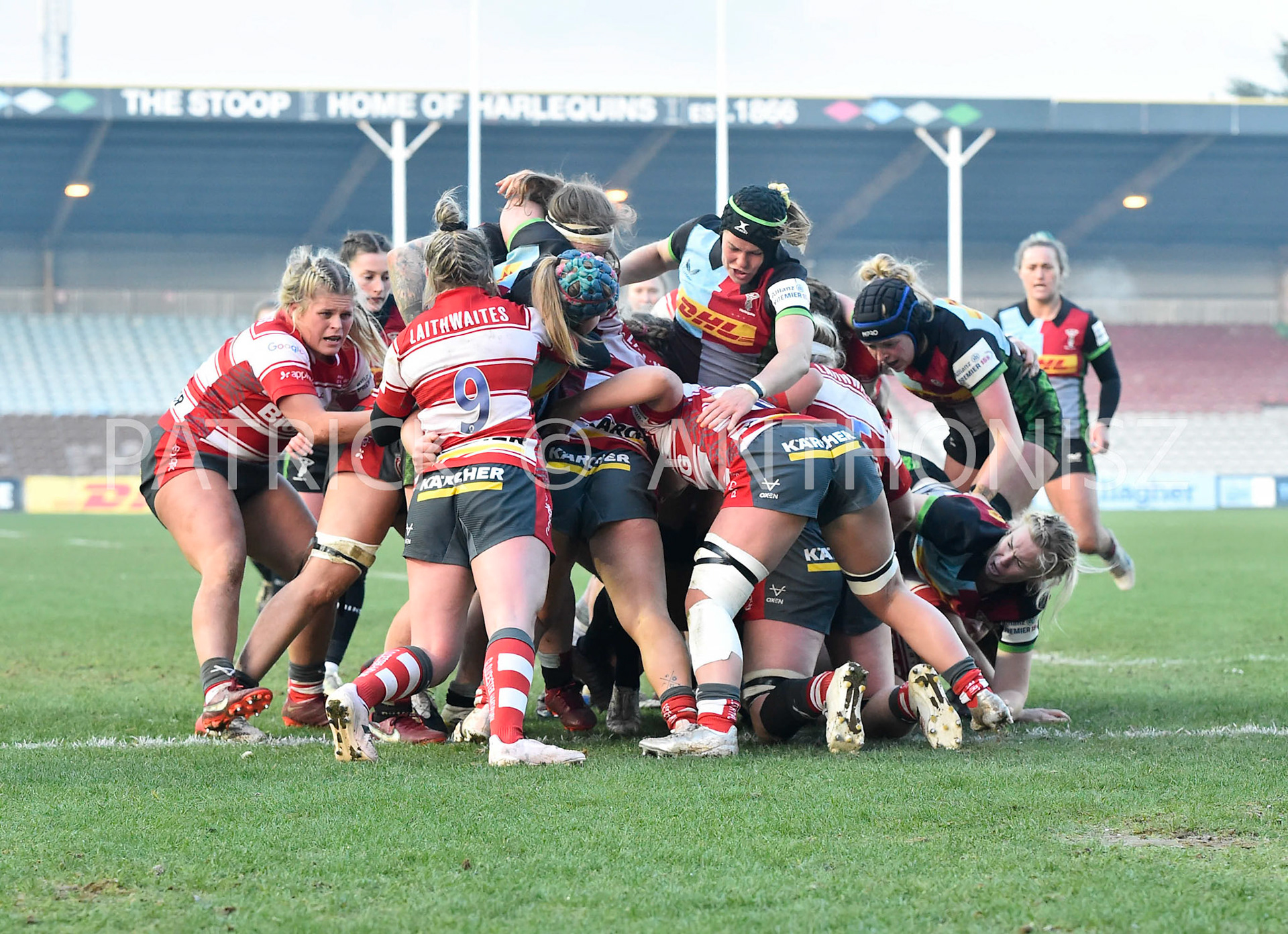 Twickenham  ENGLAND : match action  during the Women's Allianz Premiership 15's match between Harlequins Vs Gloucester -  Hartpury  , Twickenham Stoop Stadium England 22-1-2023