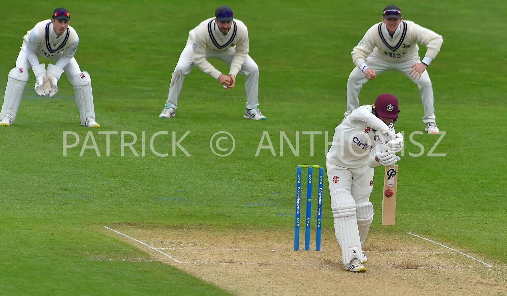 NORTHAMPTON, ENGLAND - April 15 2023 : Luke Procter bats for Northampton Day 3 of the LV= Insurance County Championship match between Northamptonshire and   Sat  April  15 at The County Ground  in Northampton, England.