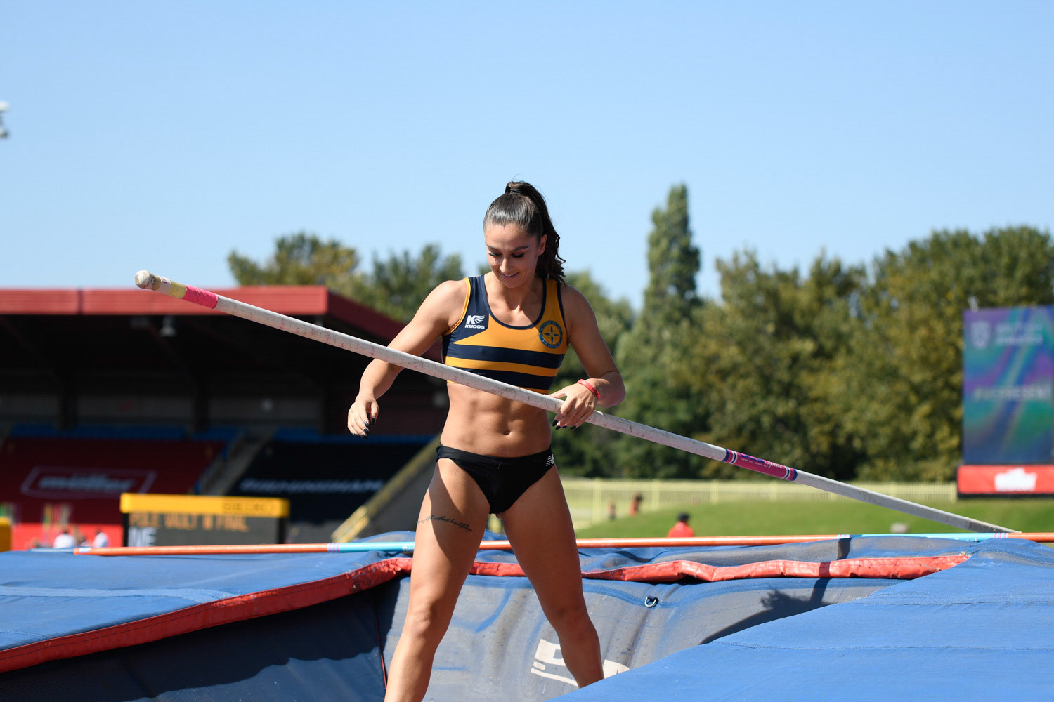 Birmingham, UK. 25th August, 2019. Jade IVE of  SUTTON  & DISTRICT  in action during  the  womens  Pole Vault at  the Muller British Athletics Championships  Alexander Stadium, birmingham, England o