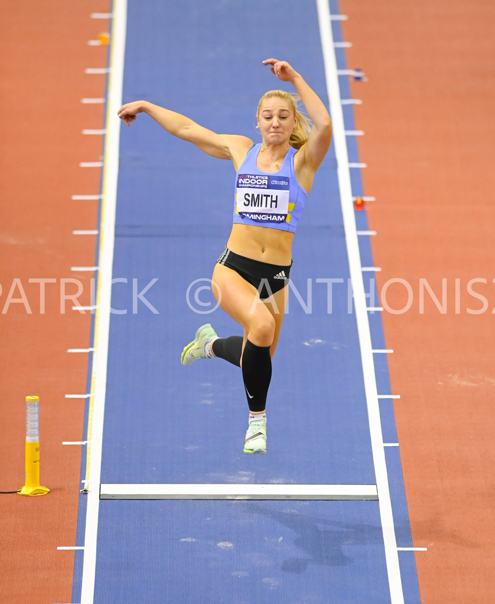 BIRMINGHAM, ENGLAND - FEBRUARY 19: Jodie SMITH  during  the Long Jump at the UK Athletics Indoor Championships day 2  at the Utilita Arena, Birmingham , England