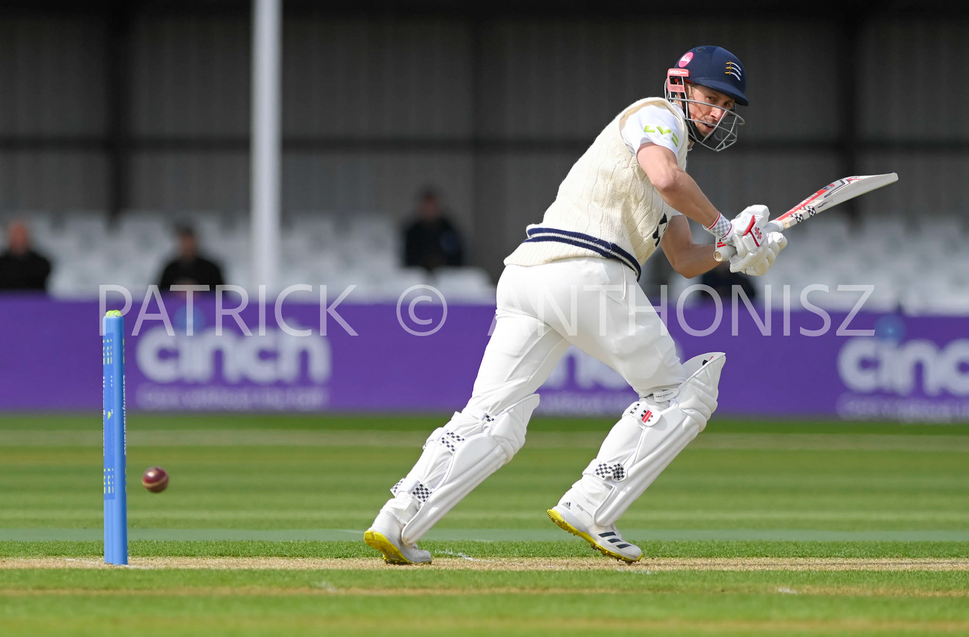 NORTHAMPTON, ENGLAND - April 13:JOHN SIMPSON in action during the  Day One of the LV= Insurance County Championship match between Northamptonshire and  Middlesex Thu 13 April  at The County Ground  in Northampton, England.
