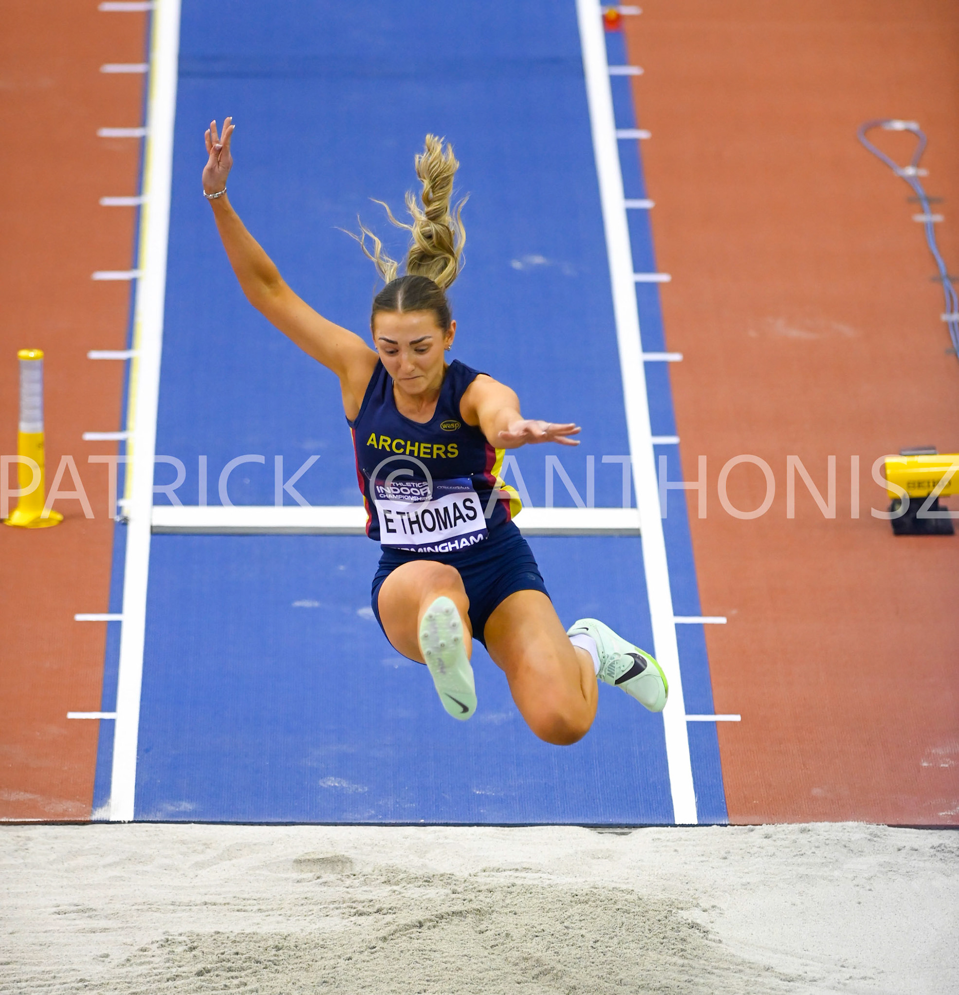 BIRMINGHAM, ENGLAND - FEBRUARY 19:Emily THOMAS  during  the Long Jump at the UK Athletics Indoor Championships day 2  at the Utilita Arena, Birmingham , England