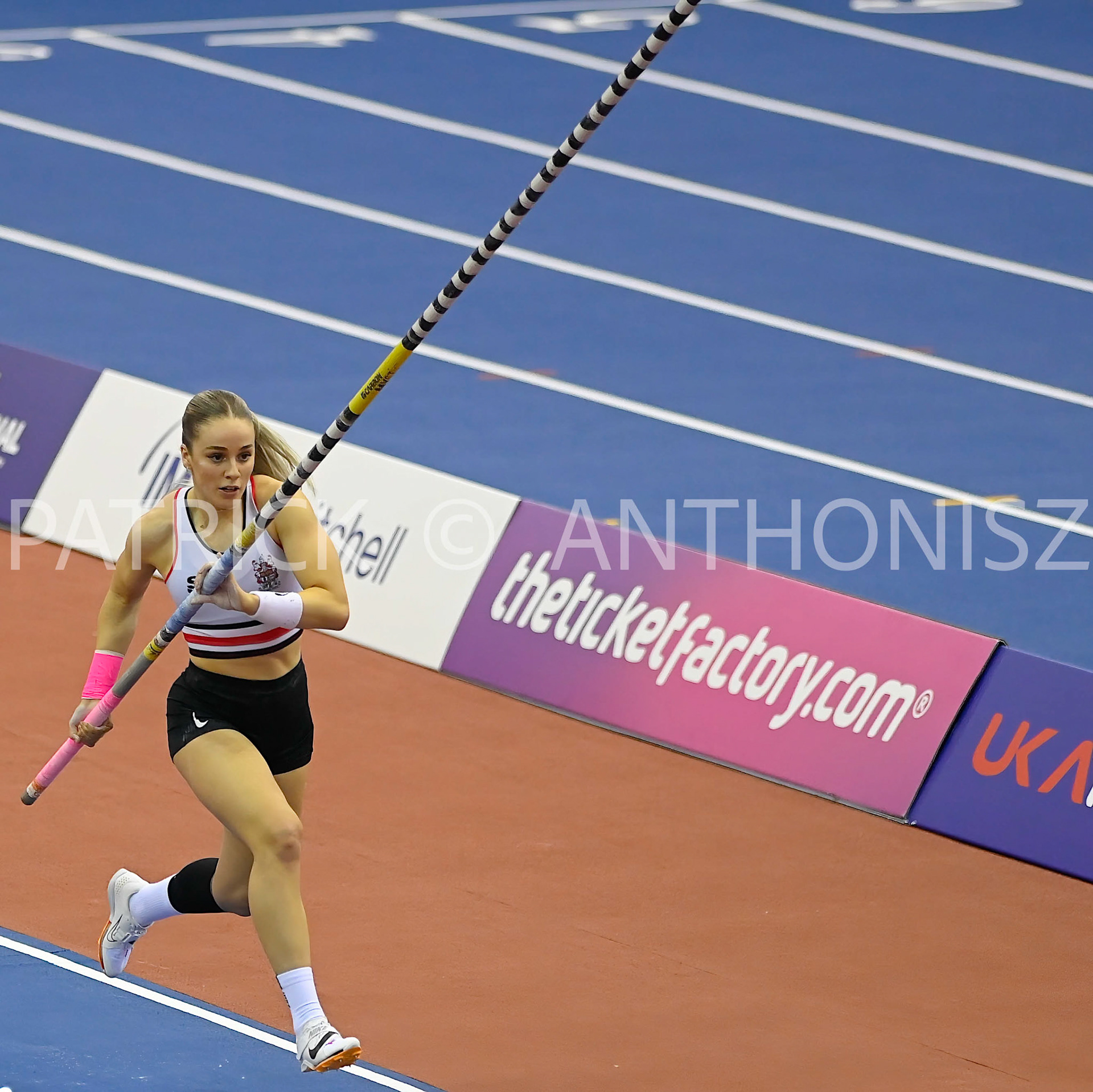 BIRMINGHAM, ENGLAND - FEBRUARY 18:Imogen Smith in the Pole Vault  day 1 at the UK Athletics Indoor Championships at the Utilita Arena, Birmingham , England