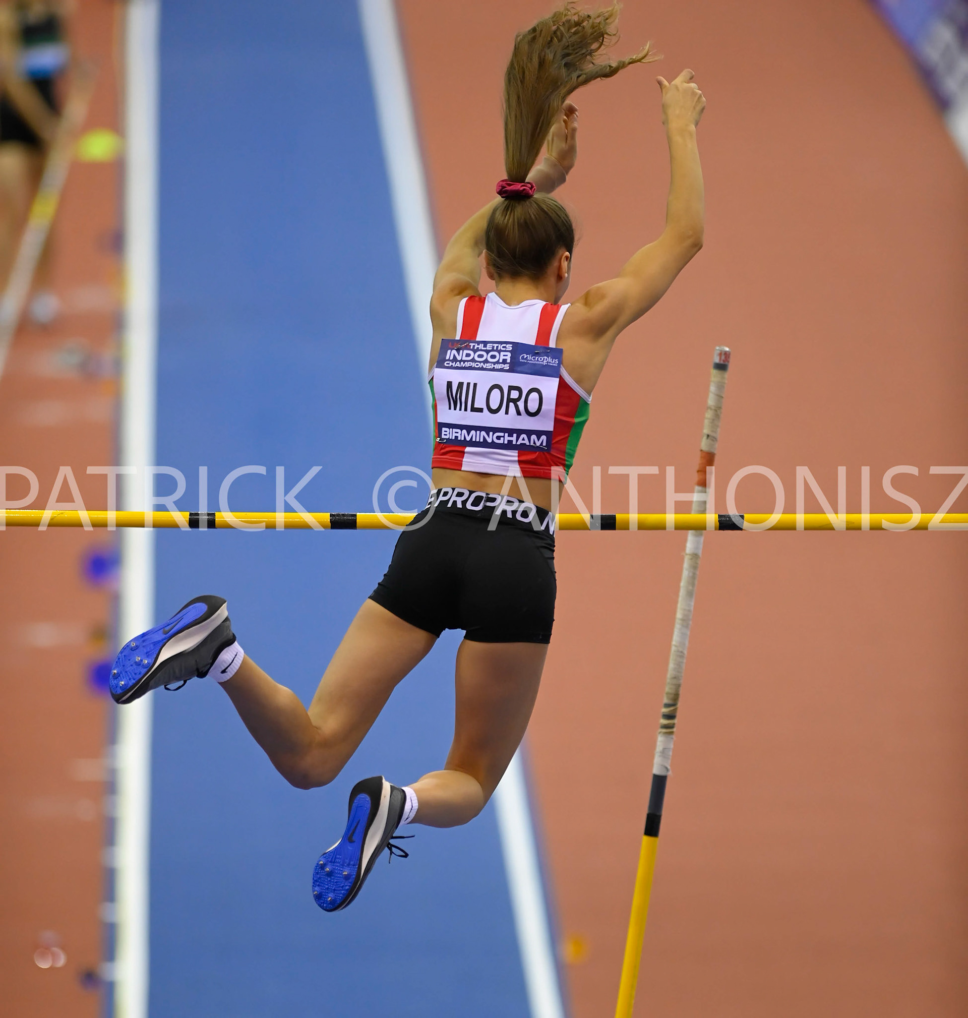 BIRMINGHAM, ENGLAND - FEBRUARY 18:Felicia Miloro in the Pole Vault   day 1 at  the UK Athletics Indoor Championships at the Utilita Arena, Birmingham , England