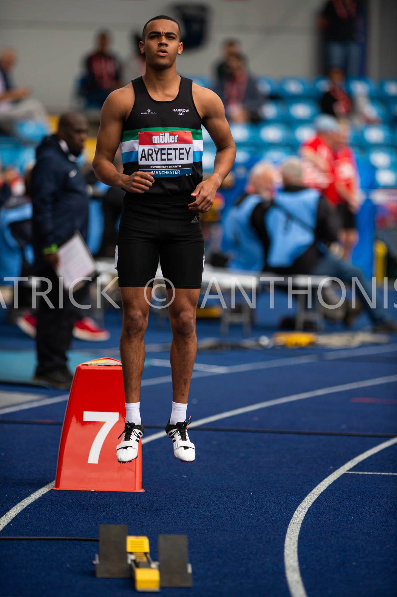24-6-2022:  David  Aryeetey is seen during  the  400 M Hurdles at the Muller UK Athletics Championships MANCHESTER REGIONAL ARENA – MANCHESTER