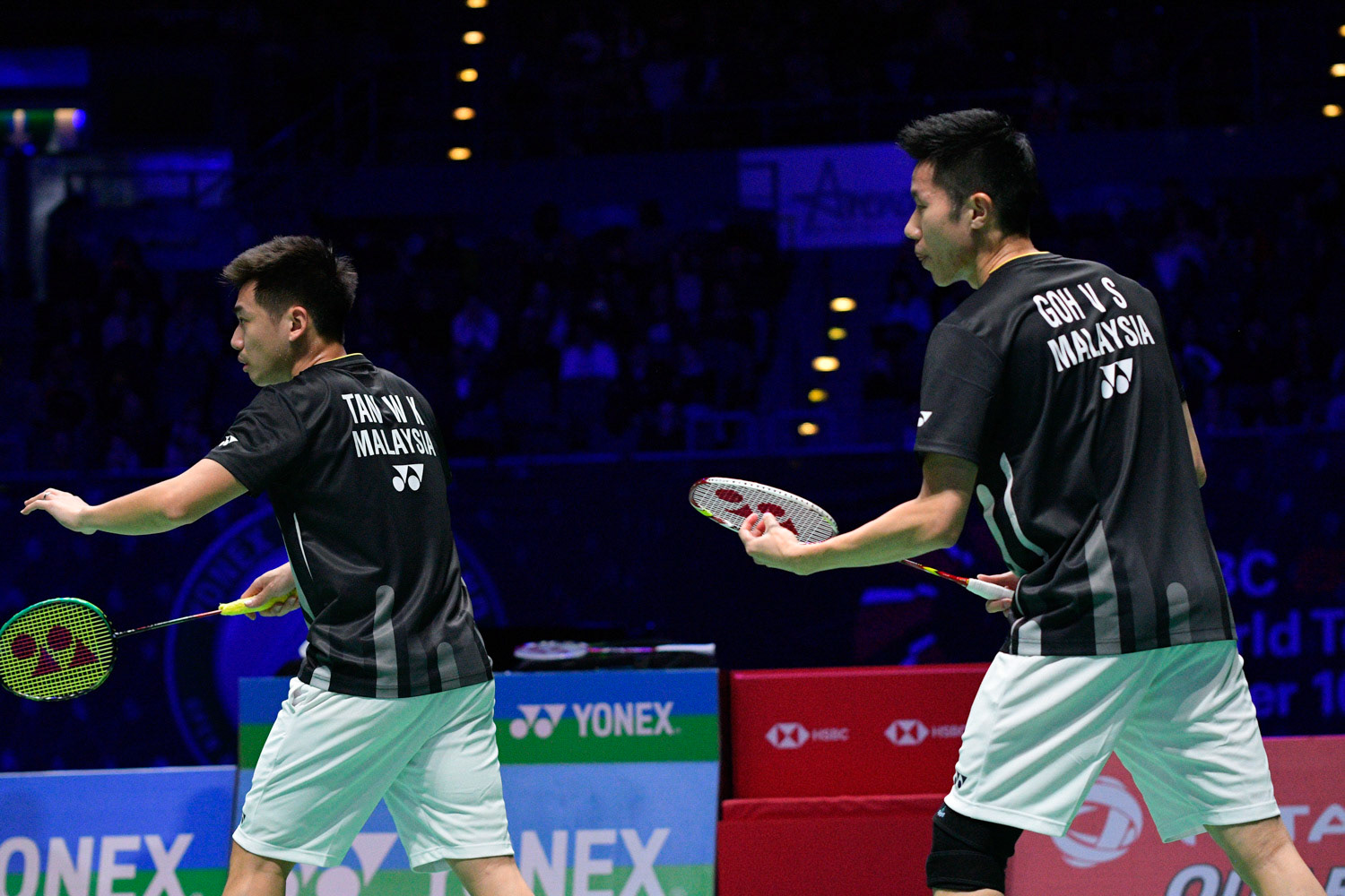 All England Open Badminton Championships : DAY 3 
BIRMINGHAM, ENGLAND - MARCH 8 :      GOH V Shem       with partner    TAN Wee Kiong of MALAYSIA     in action   during the men's double  DAY 3       at  the Yonex  All England Open Badminton Championships at Arena Birmingham on March 6, 2019    Birmingham, England