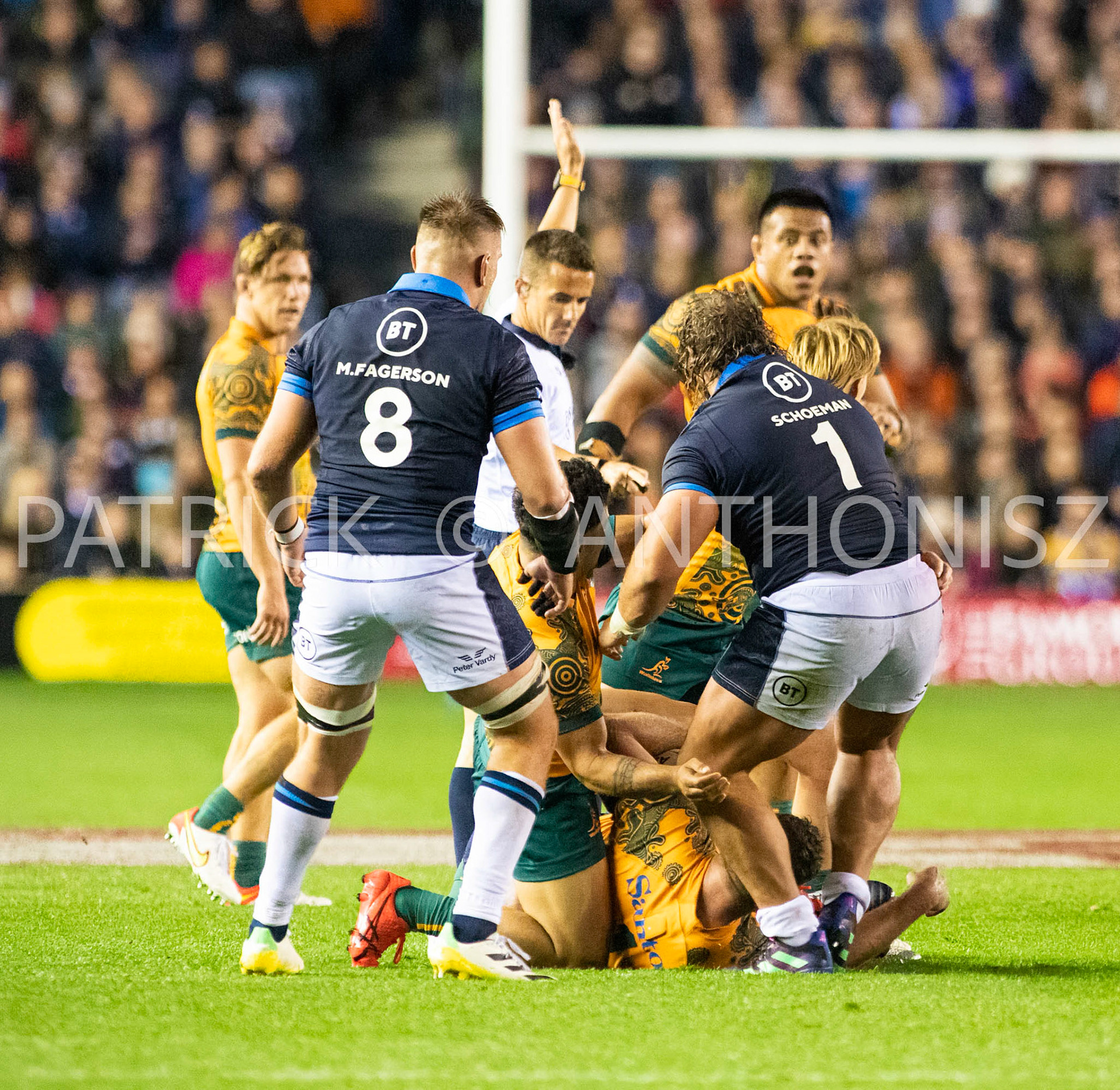 Scotland  October 29th :  Match action during the Rugby Union Autumn Internationals match between Australia Vs Scotland at BT Murrayfield Stadium Scotland 29th October 2022 Australia 16: Scotland  15