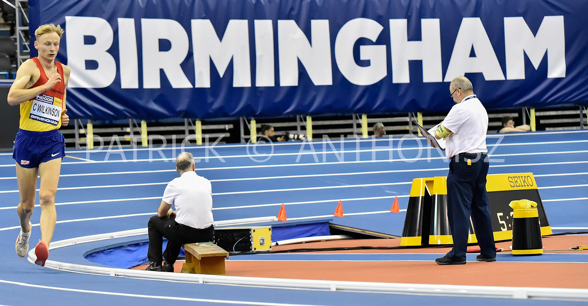 BIRMINGHAM, ENGLAND - FEBRUARY 19: Callum Wilkinsonin Wins the 3000 m Walk Final day 2 at 11.00.98 at the UK Athletics Indoor Championships at the Utilita Arena, Birmingham , England