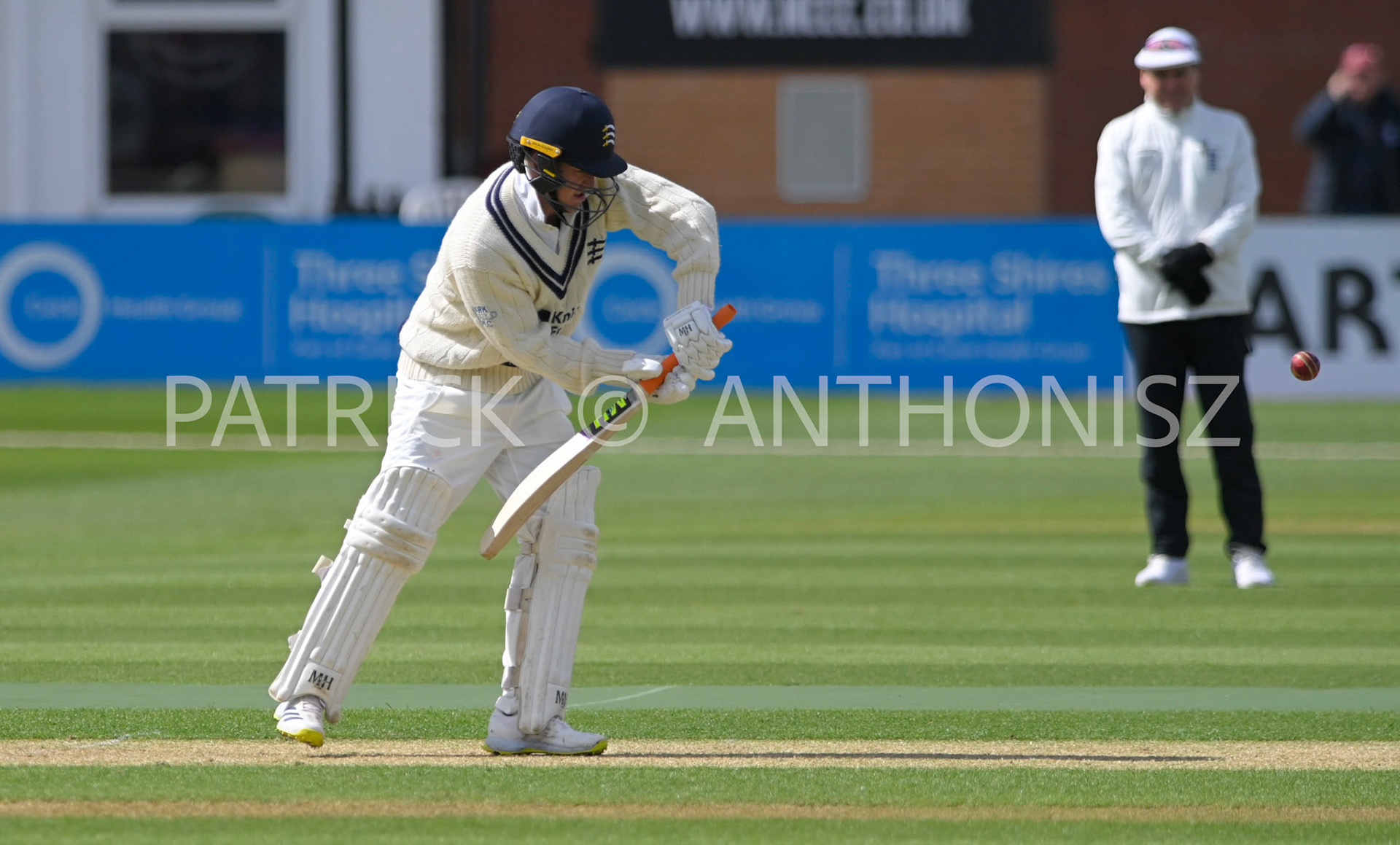 NORTHAMPTON, ENGLAND - April 13: JOHN SIMPSON of  Middlesex in action Day One of the LV= Insurance County Championship match between Northamptonshire and  Middlesex Thu 13 April  at The County Ground  in Northampton, England.