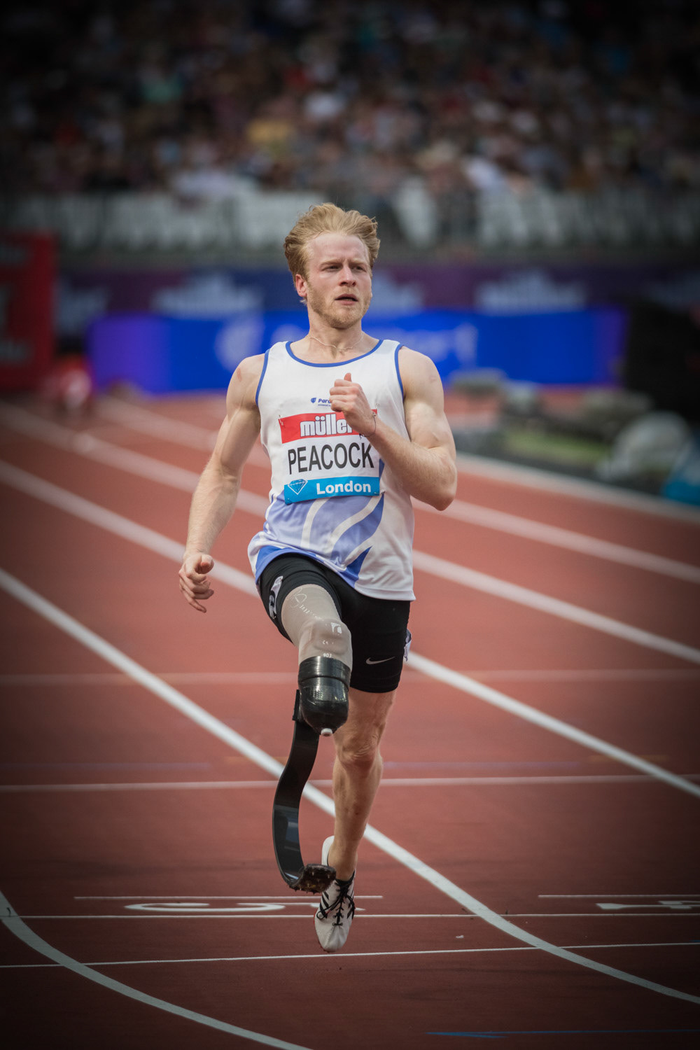London, UK. 20th July, 2019. LONDON, ENGLAND. JULY 20: Jonathan Peacock(GBR) winner of T44-64 100M Men's  Day  1 of the Muller Anniversary Games  London Stadium on July 20, 2019 London, England