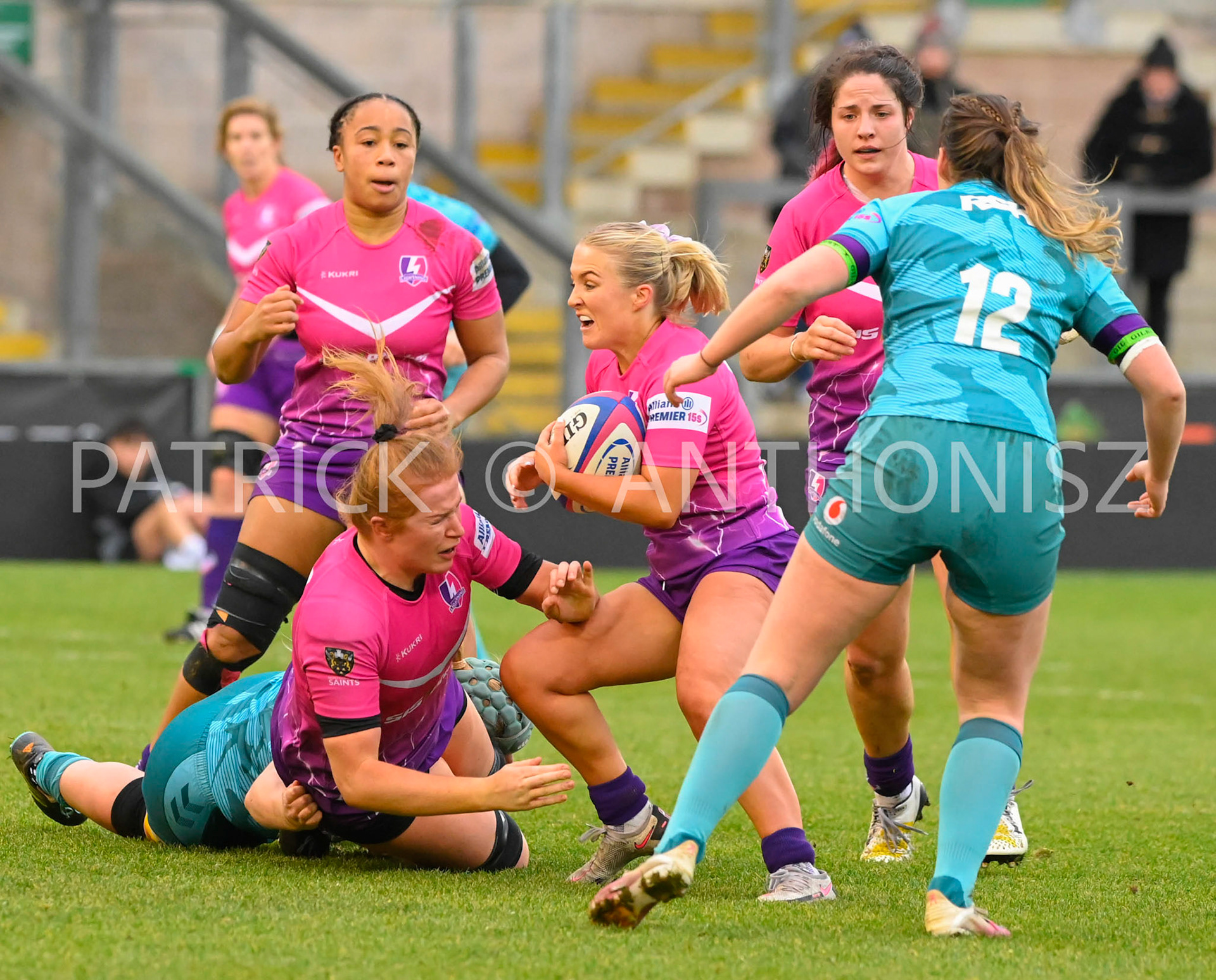 NORTHAMPTON, ENGLAND : Match action  during Women's Allianz Premiership 15's match between Loughborough Lightning and  Wasps at Franklin's Gardens on  Sunday January  8 2023 in Northampton, England