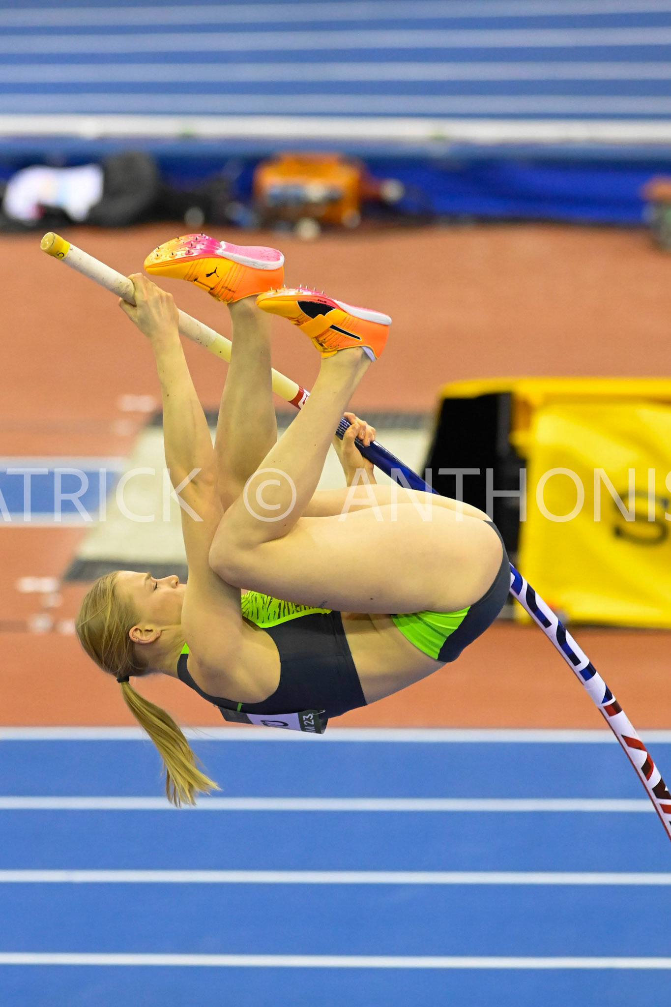 Birmingham, UK, 25 February 2023:MURTO Wilma FIN competes in the  Women's Pole Vault  at 4.51 m Birmingham World Indoor Gold Tour Final  Utilita Arena, Birmingham on the 25 February , England