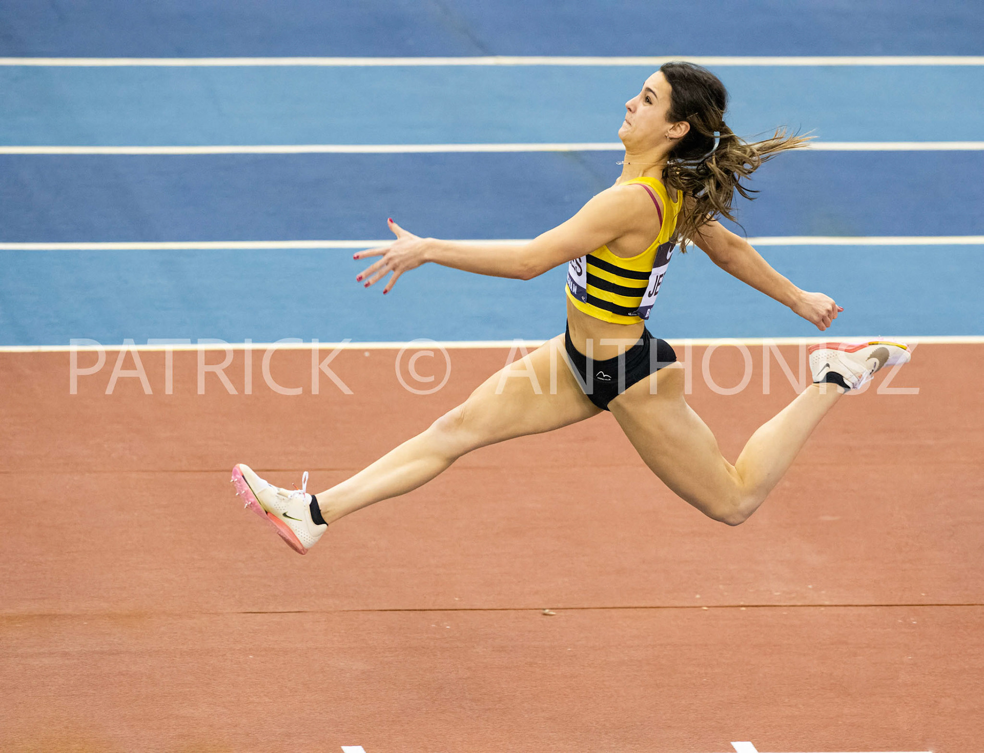 Saturday 27 February 2022:  Ruby Jerges of Crawley A C seen in the Womens Long Jump Finals at the UK Athletics Indoor Championships and World Trials  Birmingham at the Utilita Arena Birmingham Day 2