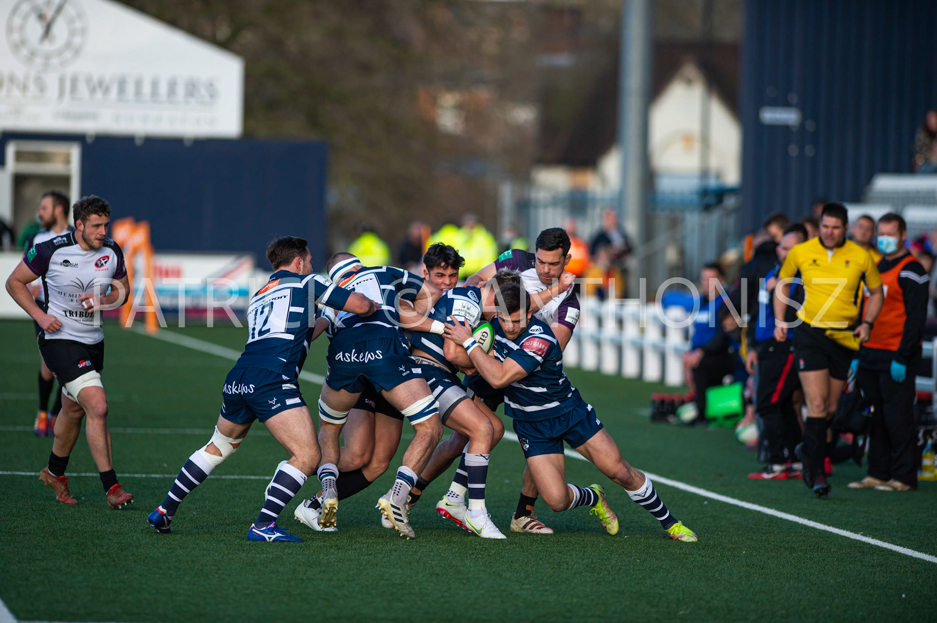 BUTTS PARK ARENA Coventry ,England 29th of January 2022 : Match action during the   Greene King IPA Championship  match  between Coventry Rugby Vs Cornish Pirates  at Butts Park Arena Coventry UK .Final score: Coventry Rugby  21: 31 Cornish Pirates