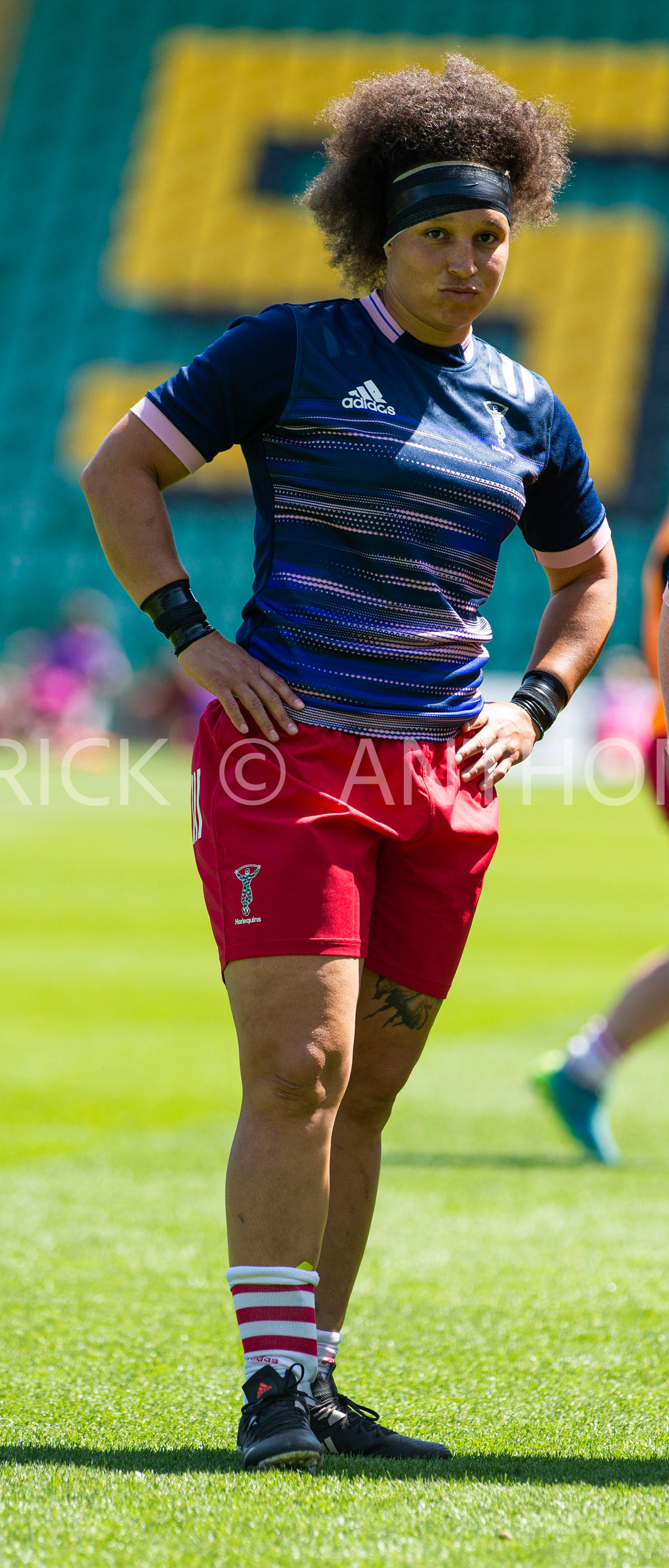 Northampton -14–May-2022.  Shaunagh Brown of Harlequins is seen during the warmup between Loughborough Lightning Vs Harlequins Womens at cinch Stadium Franklin's Gardens Northampton  .
