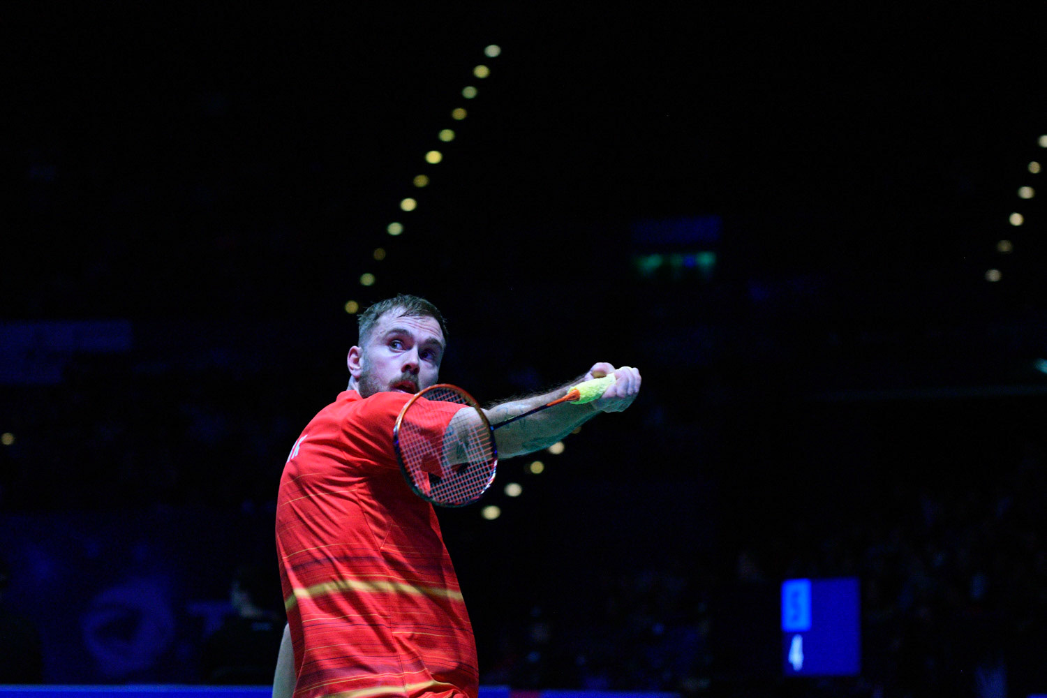 All England Open Badminton Championships :DAY 3
BIRMINGHAM, ENGLAND - MARCH 8 : MEN’Singles  , Jan JORGENSEN     of   DENMARK    in action   at  the Yonex All England Open Badminton Championships at Arena Birmingham on March 8, 2019  Birmingham, England