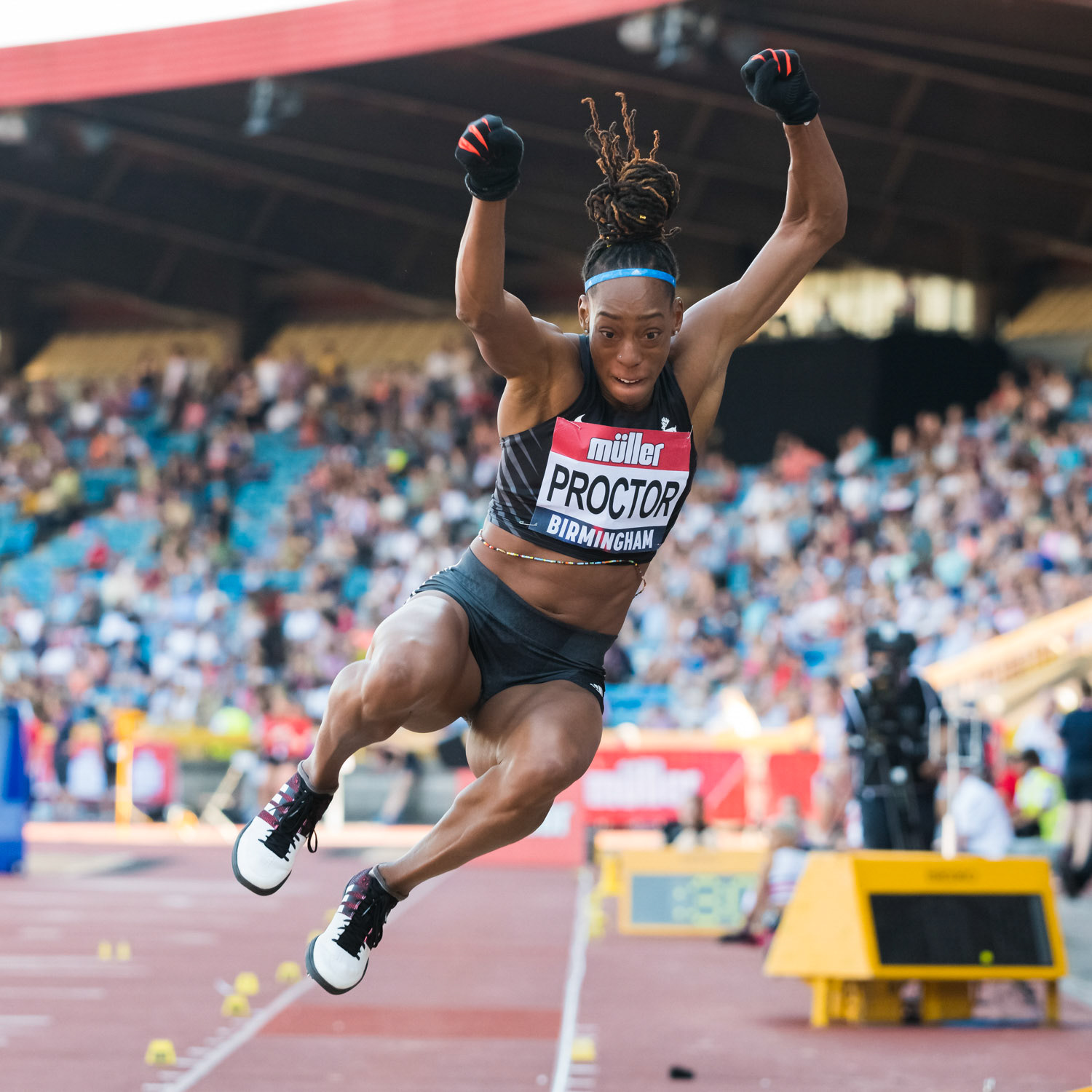 Birmingham, UK. 25th August, 2019. Share PROCTOR  of   BIRCHFIELD HARRIES  in  action during  the  women’s Long Jump at the Muller British Athletics Championships  Alexander Stadium, Birmingham, England
