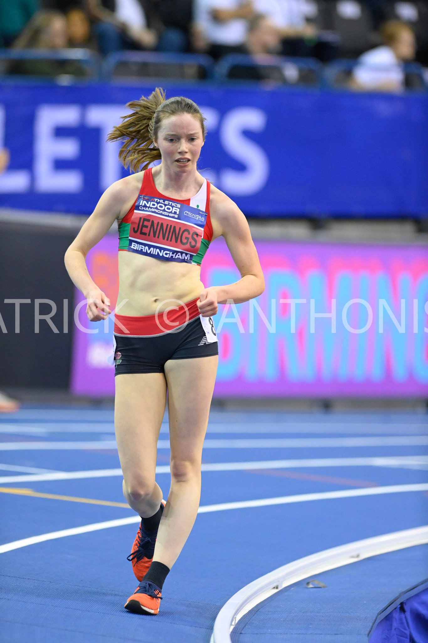 BIRMINGHAM, ENGLAND - FEBRUARY 19:Abigail Jennings WINS 2 place with 14.16.37 PB  during day 2 of the UK Athletics Indoor Championships at the Utilita Arena, Birmingham , England