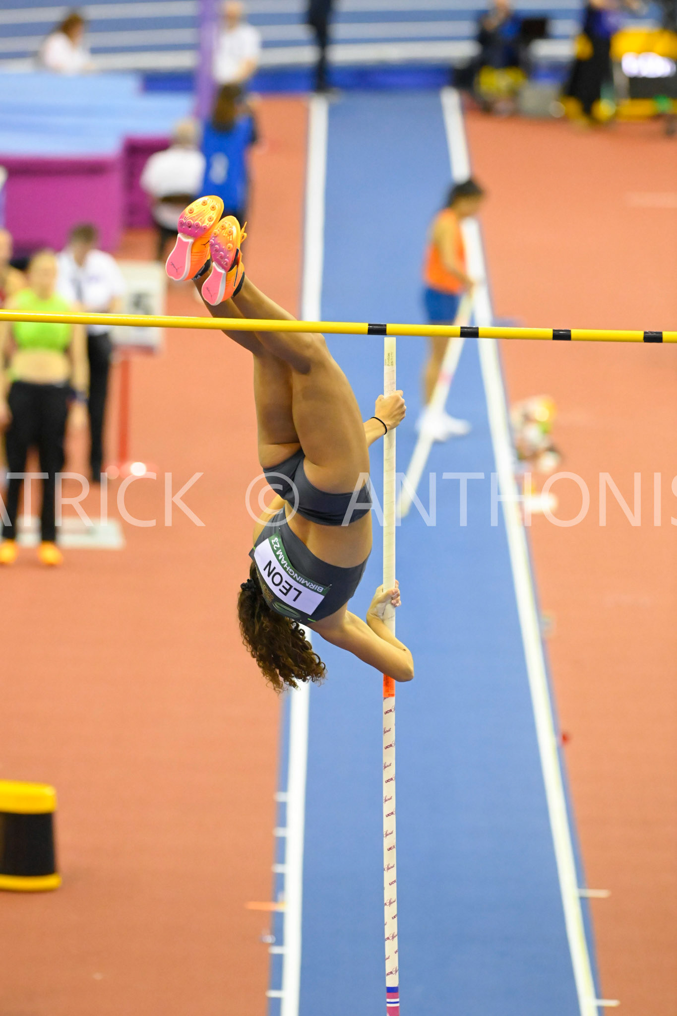 Birmingham, UK, 25 February 2023: LEON Gabriela USA competes in the  Women's Pole Vault  at 4.61m Birmingham World Indoor Gold Tour Final  Utilita Arena, Birmingham on the 25 February , England