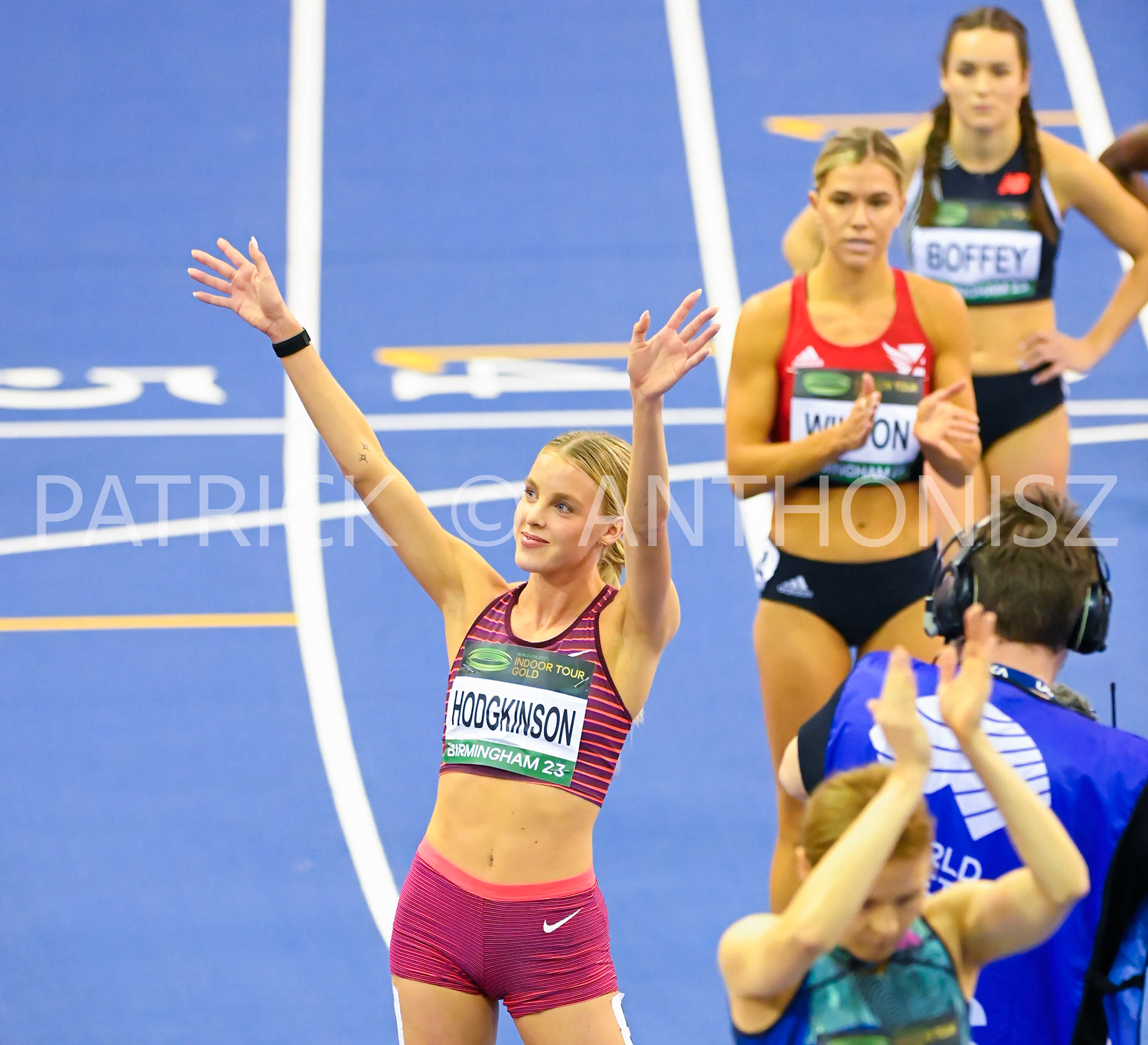 Birmingham, UK, 25 February 2023: HODGKINSON Keely waves to the crowds before the  GBR Women's 800 m Birmingham World Indoor Gold Tour Final  Utilita Arena, Birmingham on the 25 February , England