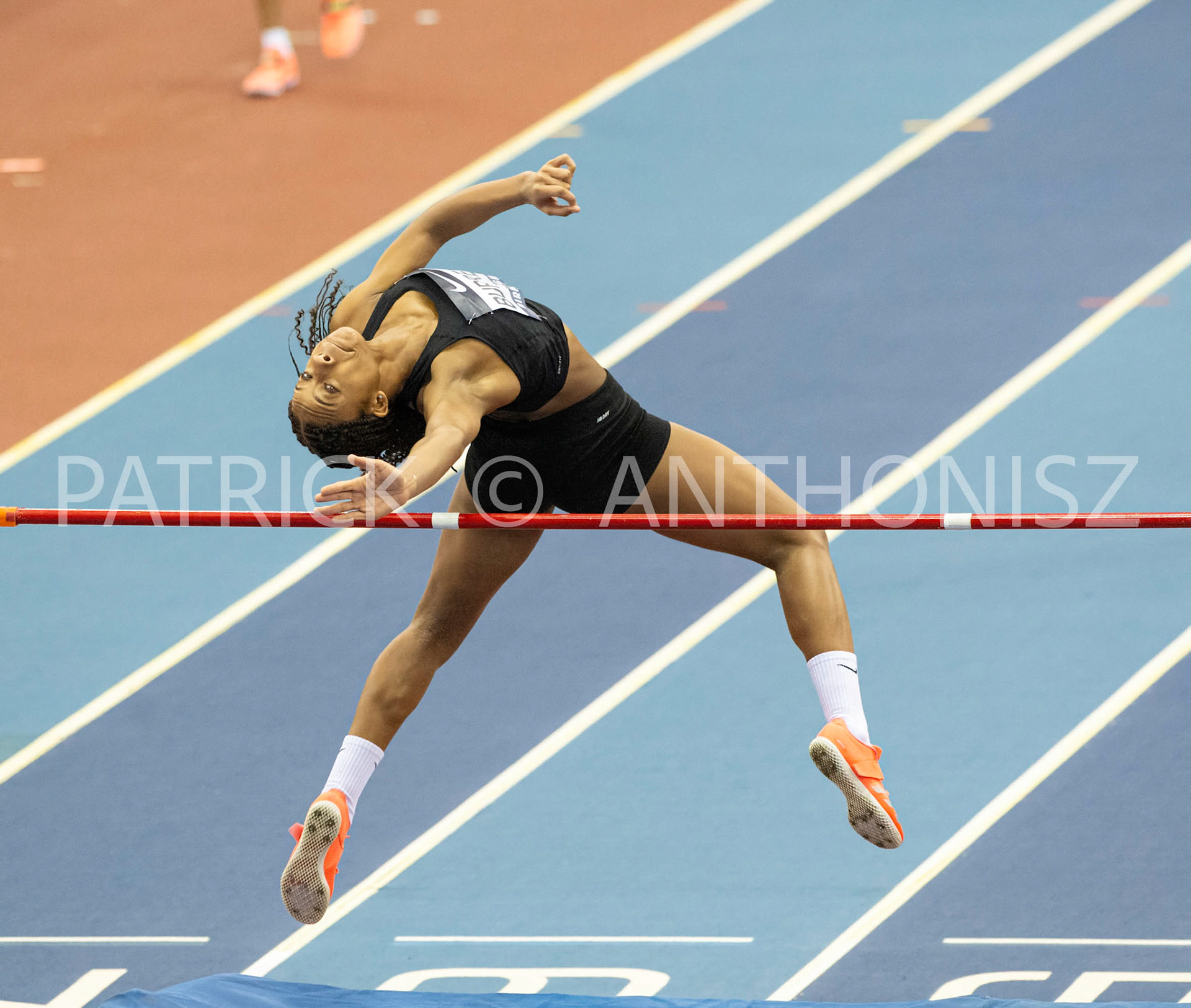 Saturday 27 February 2022: Rhiana Burrell of  Birchfield  Harries is seen in the Womens High Jump Finals at the UK Athletics Indoor Championships and World Trials  Birmingham at the Utilita Arena Birmingham Day 2