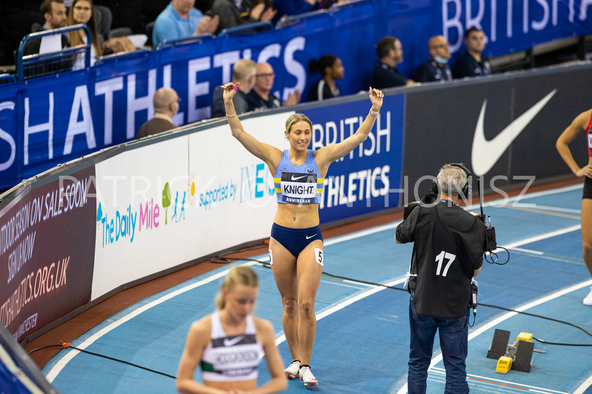 Saturday 27 February :  Jessie Knight just before the 400 Meters race at the UK Athletics Indoor Championships and World Trials  Birmingham at the Utilita Arena Birmingham Day 2