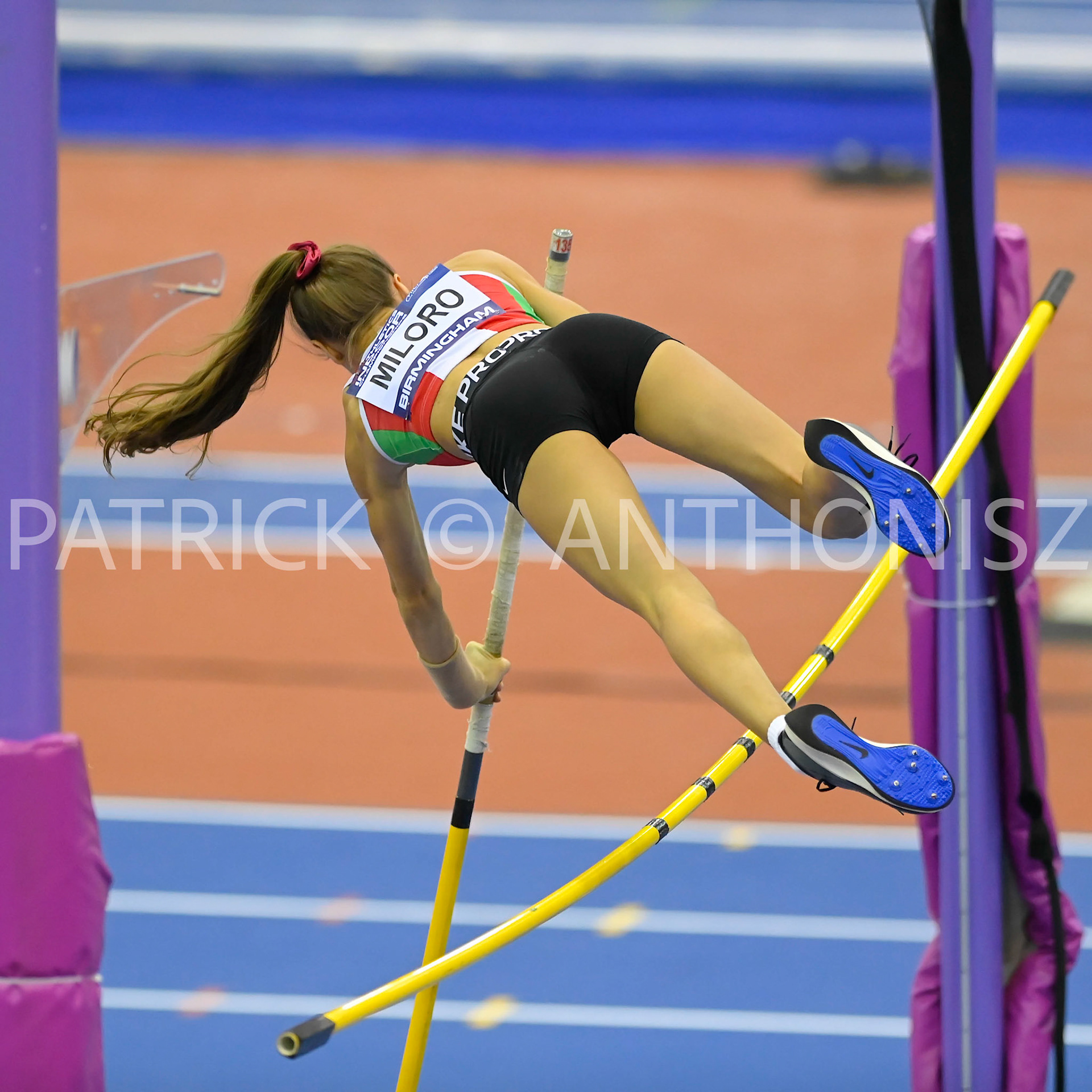 BIRMINGHAM, ENGLAND - FEBRUARY 18:Felicia Miloro in the Pole Vault   day 1 at the UK Athletics Indoor Championships at the Utilita Arena, Birmingham , England