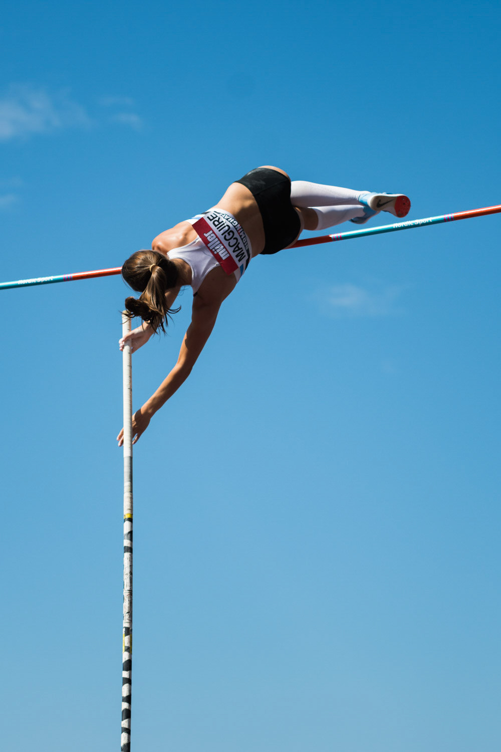 Birmingham, UK. 25th August, 2019.Courney MACGUIRE  of EDINBURGH AC  in action during  the  womens  Pole Vault at  the Muller British Athletics Championships  Alexander Stadium, birmingham, England