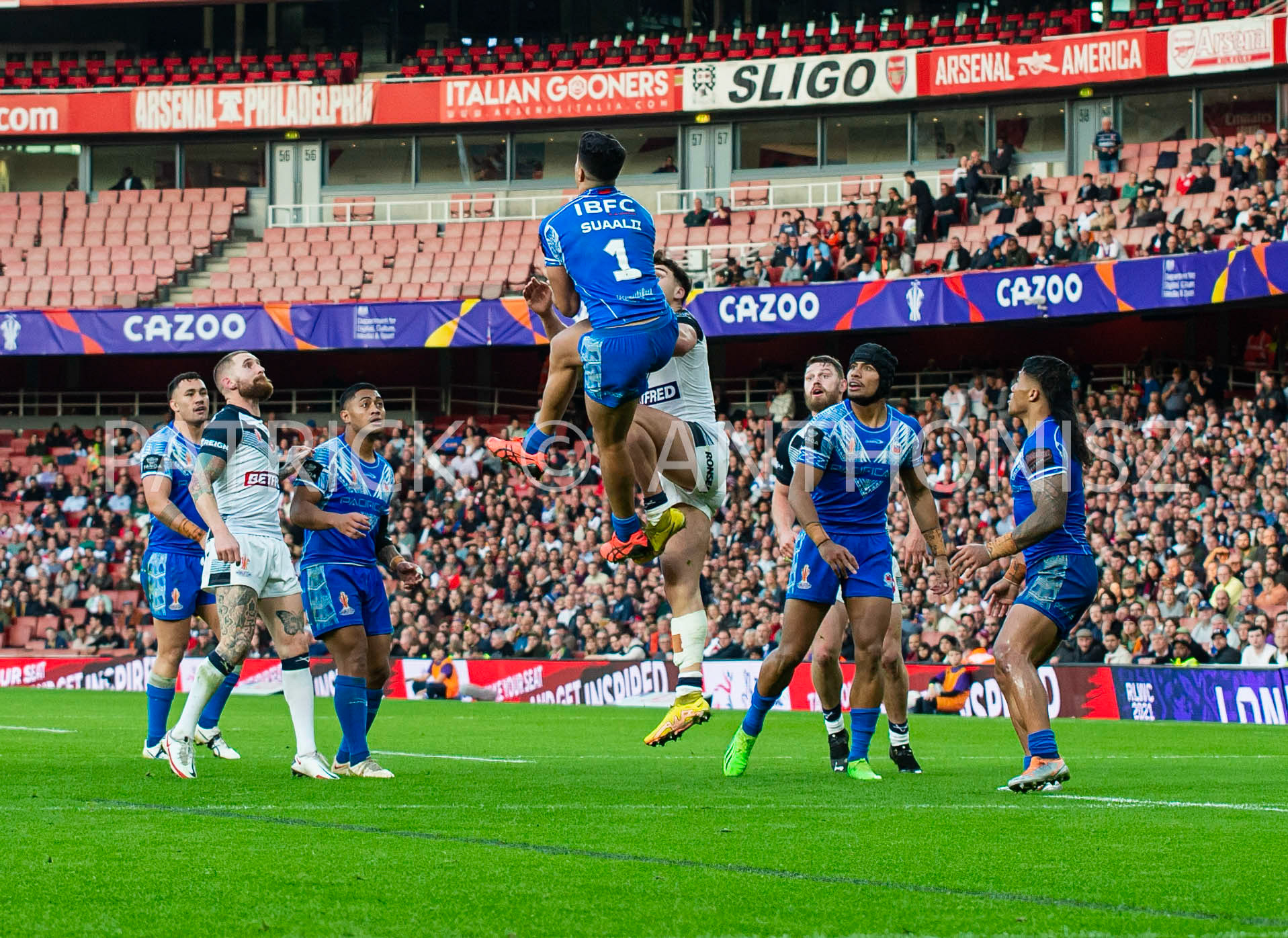 London  ENGLAND - NOVEMBER 12. Joseph Suaali'i of Samoa  in action during  the  Semi Final between England and Samoa at the Emirates Stadium on November 12 - 2022 in London, England.