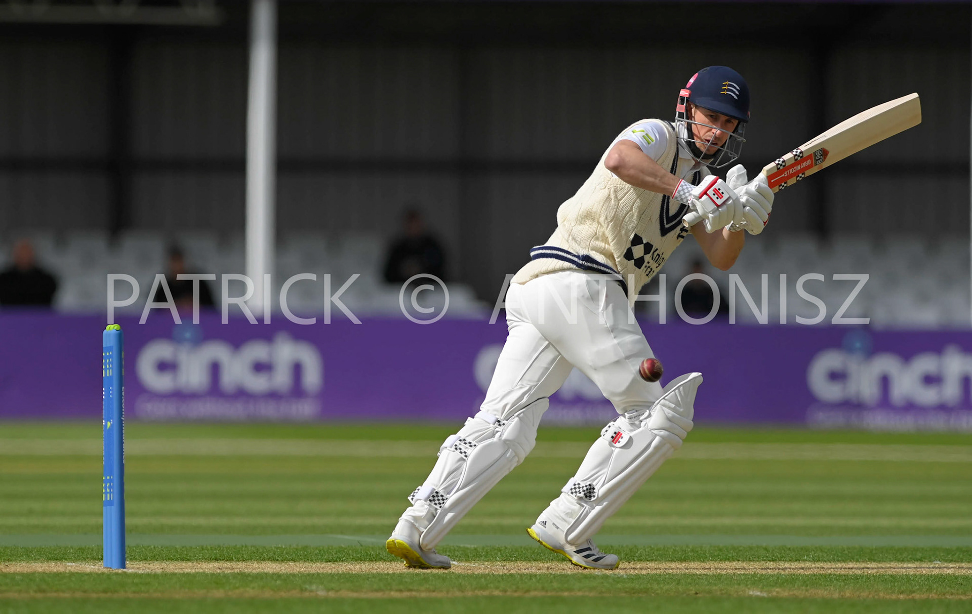 NORTHAMPTON, ENGLAND - April 13:JOHN SIMPSON in action during the  Day One of the LV= Insurance County Championship match between Northamptonshire and  Middlesex Thu 13 April  at The County Ground  in Northampton, England.